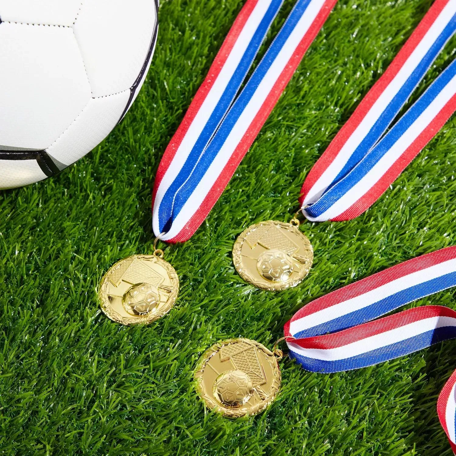 12 sets of football medals for all ages, prizes for participating in the team party favors (metal, gold) Juvale