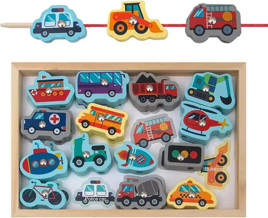 2in1 Wooden 3D Magnetic Vehicles and Lacing Puzzles - 499