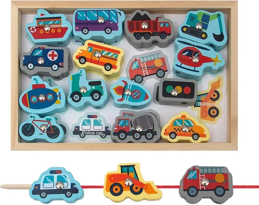 2in1 Wooden 3D Magnetic Vehicles and Lacing Puzzles - 499