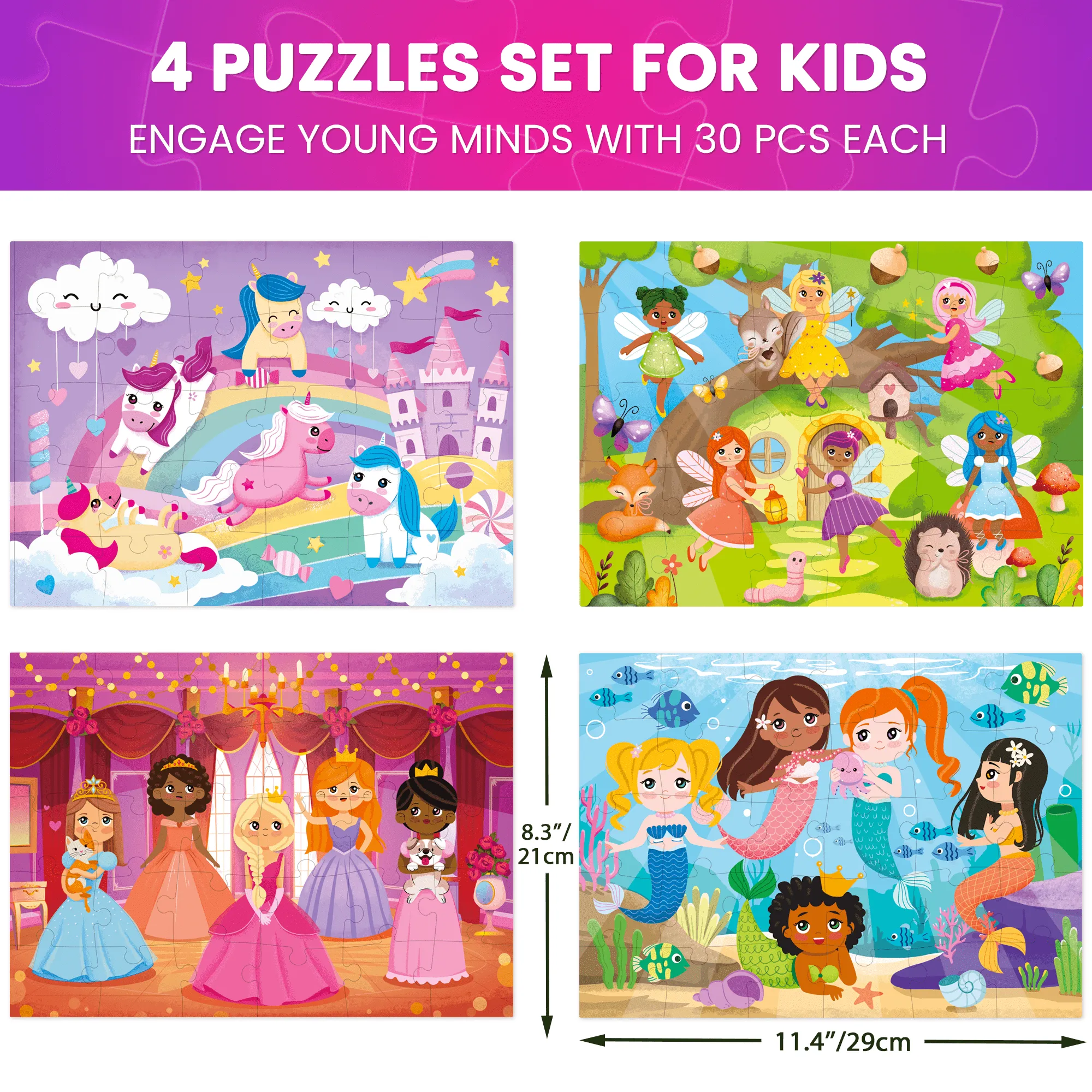 30 Pieces Puzzles for Kids | Meadow Girls, Mermaids & Princess