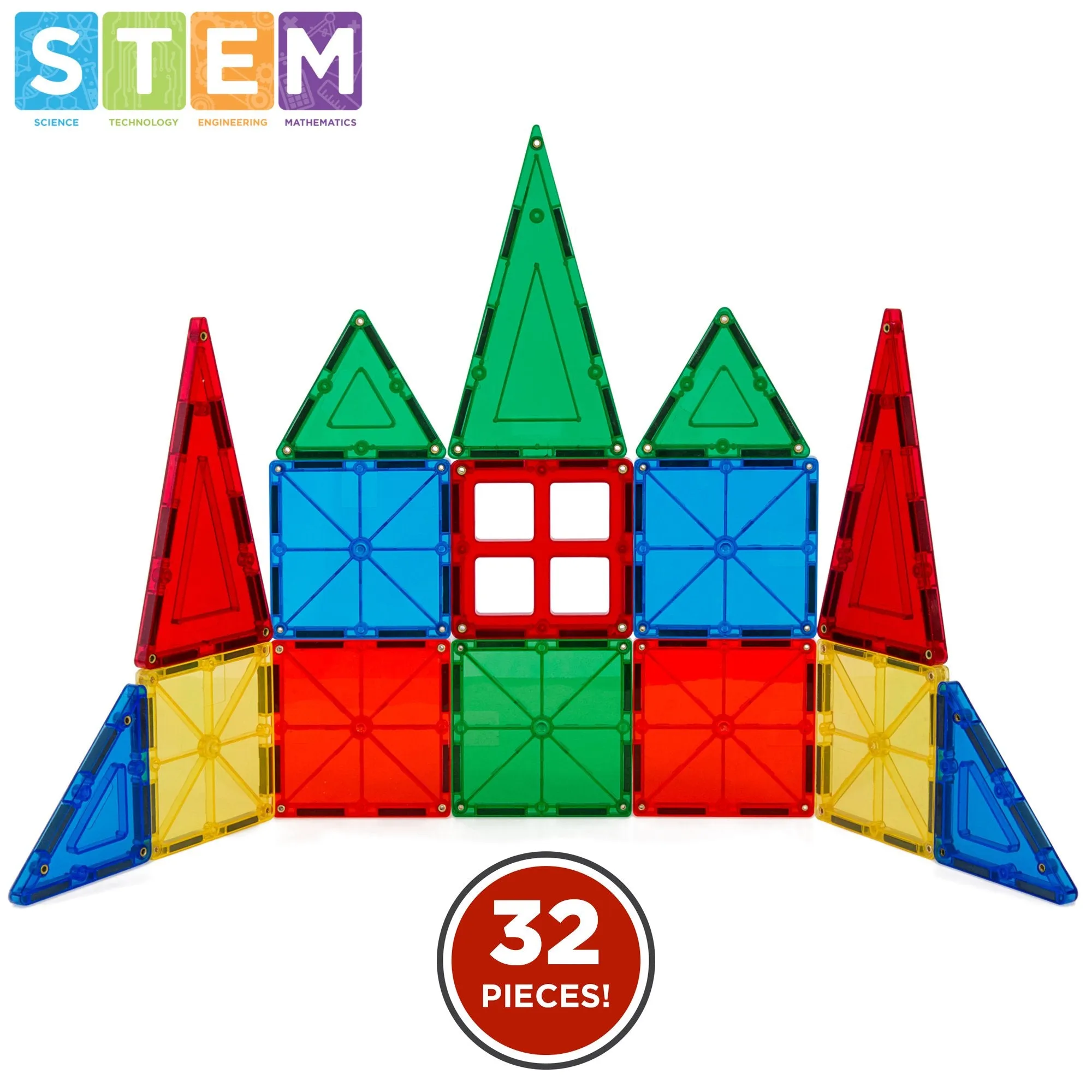 32-Piece Kids Magnetic Building Tiles Toy Set w/ Carrying Case