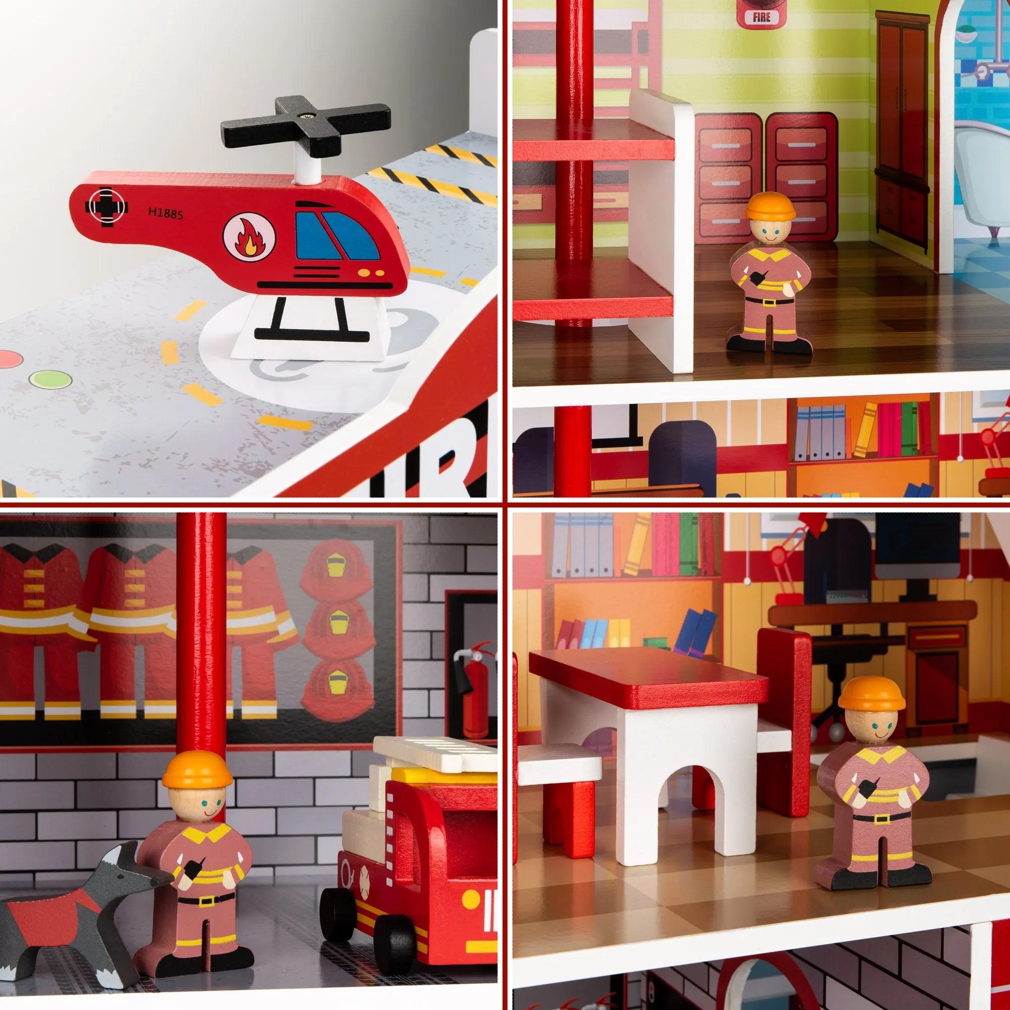 32in Kids 3-Story Model Fire Station Play Set Toy w/ 2 Vehicles, Accessories