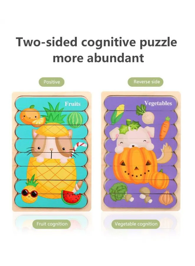 3D Double-sided Wooden Jigsaw Bar Puzzle Toy, Farm/Forest Animals