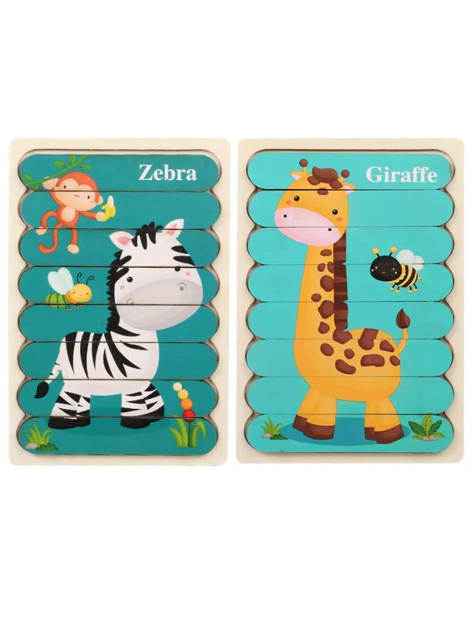 3D Double-sided Wooden Jigsaw Bar Puzzle Toy, Zebra/Giraffe