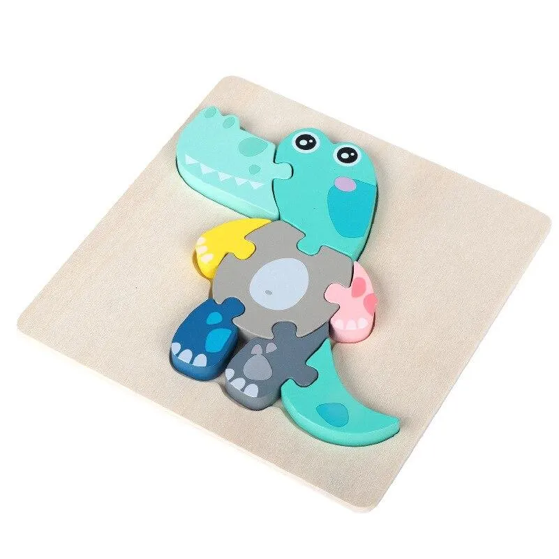 3D Wooden Puzzle Baby Toys Toddlers Children Early Educational Cartoon Animal Intelligence Puzzle Jigsaw High Quality