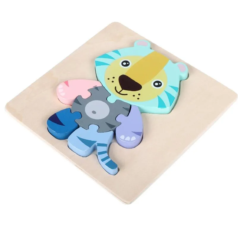 3D Wooden Puzzle Baby Toys Toddlers Children Early Educational Cartoon Animal Intelligence Puzzle Jigsaw High Quality