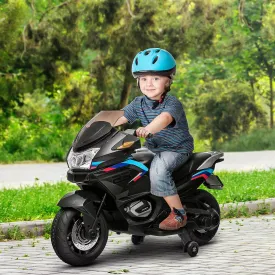 Aosom 12V Children's Electric Motorcycle with Training Wheels motorcycle with a roaring engine, battery powered, for children from 3 to 8 years old high traction, top speed 3.7 mph, with light music black Aosom