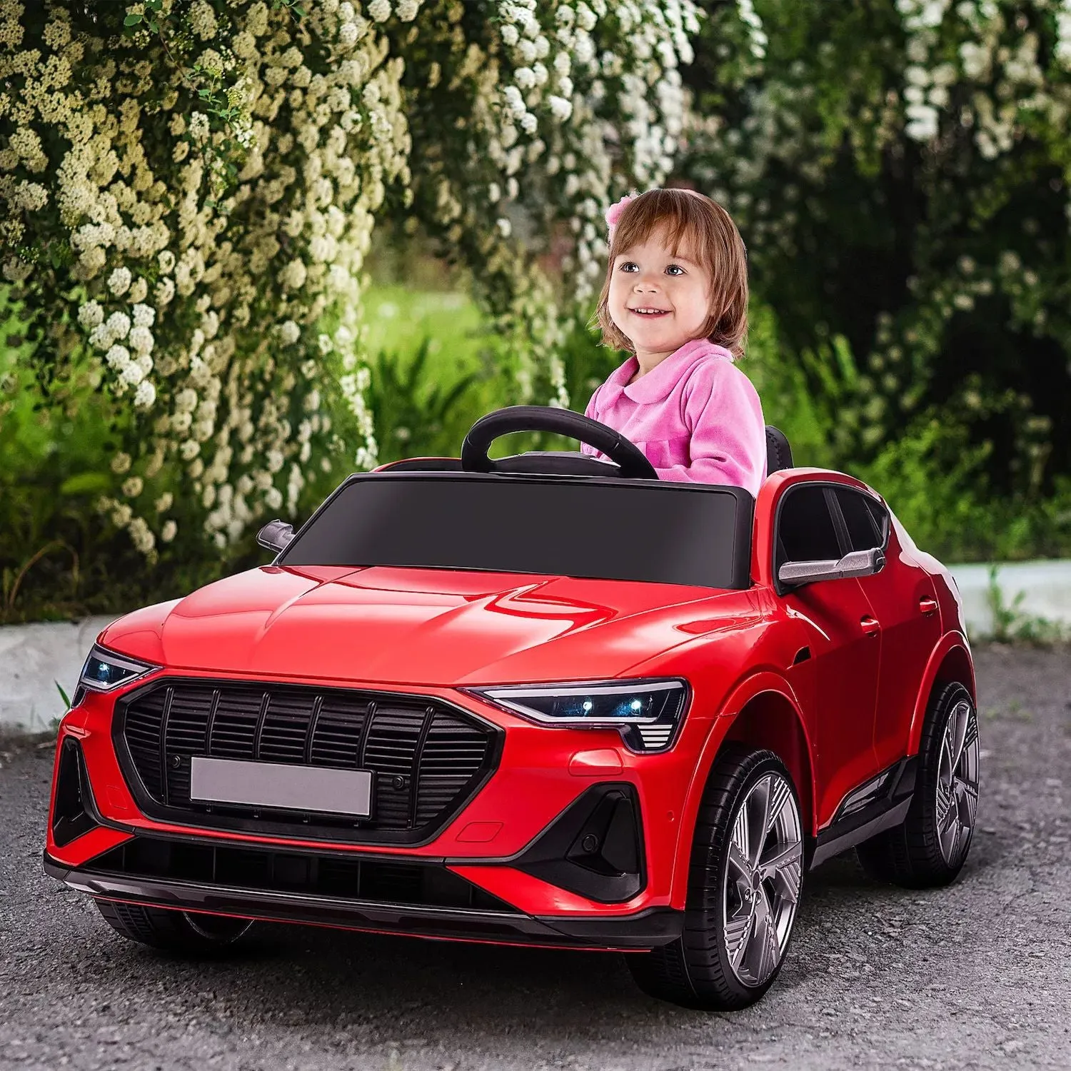 Aosom 12V Kids Electric Ride On Audi Sports Car Battery Operated Toy with Remote Control for Parents , seat belt, LED lighting music and sound signal for children from 3 to 5 years old, red Aosom