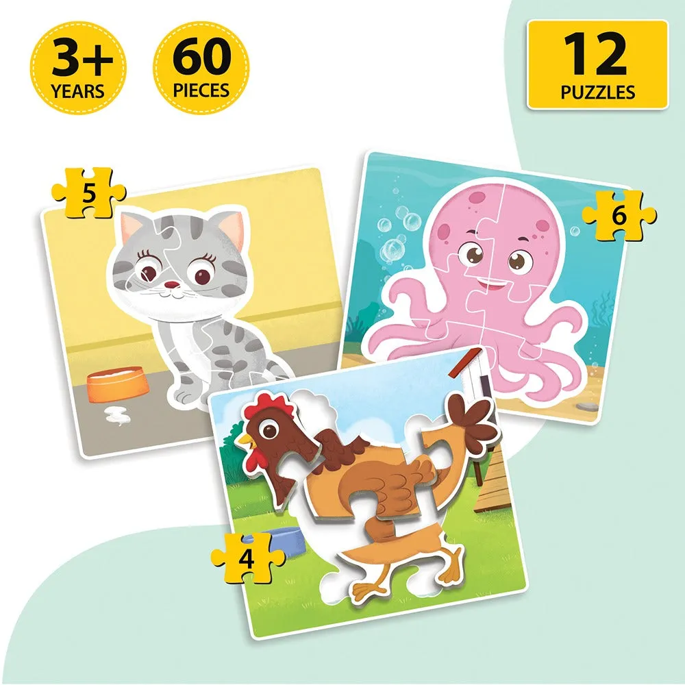 Baby’s First Jigsaw Puzzle Jungle, Farm, Baby & Ocean Animals (set of 4) | 60 Pieces