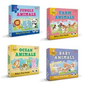 Baby’s First Jigsaw Puzzle Jungle, Farm, Baby & Ocean Animals (set of 4) | 60 Pieces