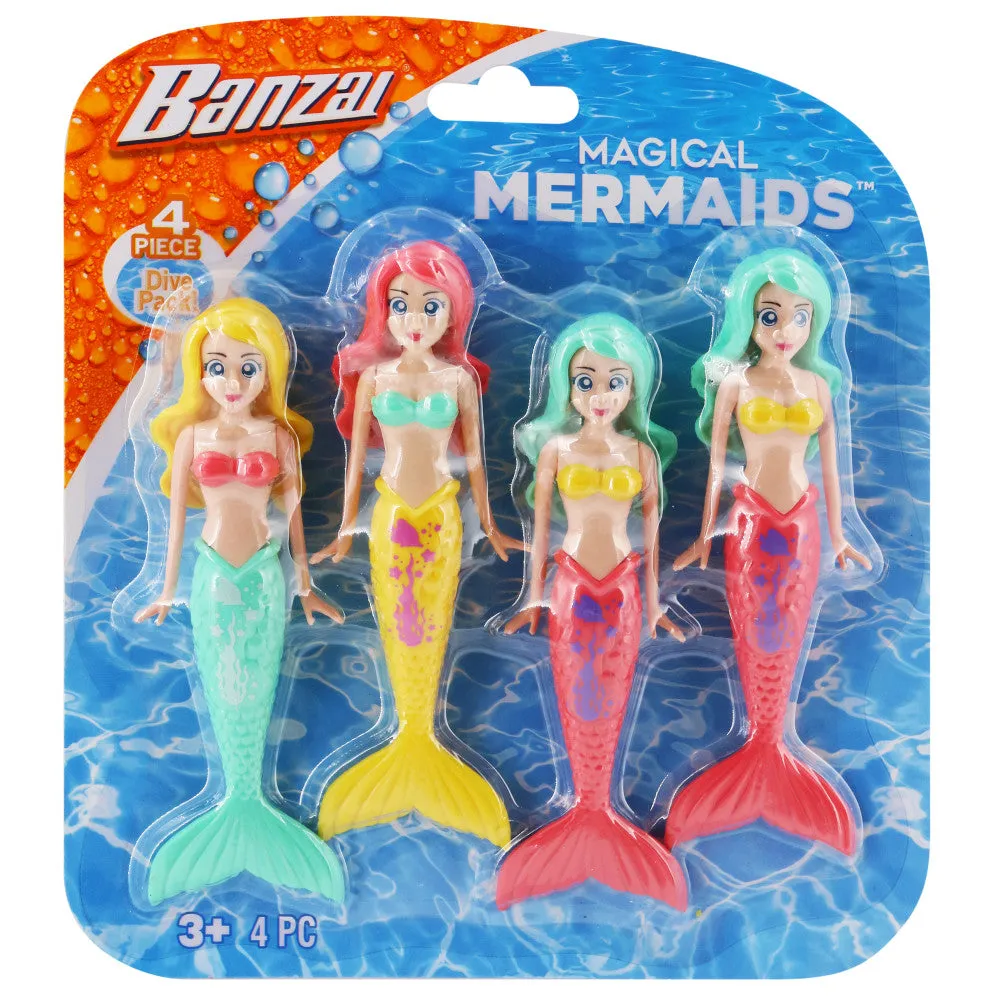 Banzai Mermaid Dive Set - 4 Piece Water Pool Toy Collection