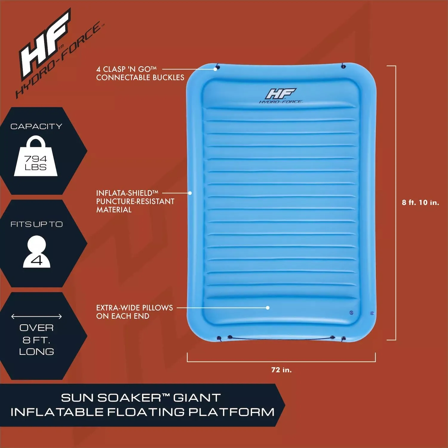 Bestway Hydro-Force Sun Soaker, 4 Person Inflatable Platform, Lake Float, Blue Bestway