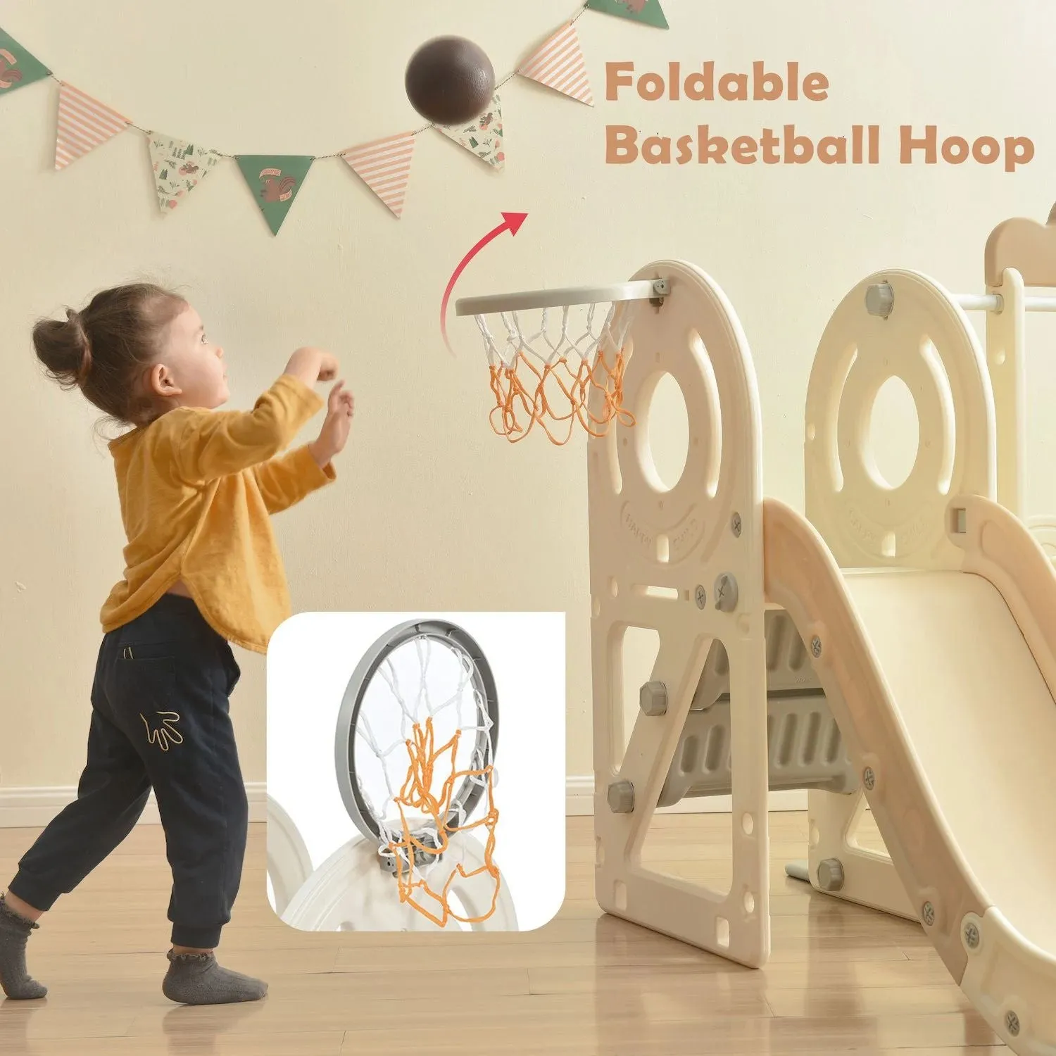 Children's slide F  Design with a play structure "bus" free-standing toy bus with slide for toddlers "bus" slide set with basketball hoop F  Design, yellow