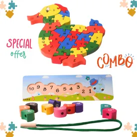 Combo of Animals/Vehicles Shaped Puzzle 3D- 1, caterpillar Number lacing-1 (Random design & colours will be send)