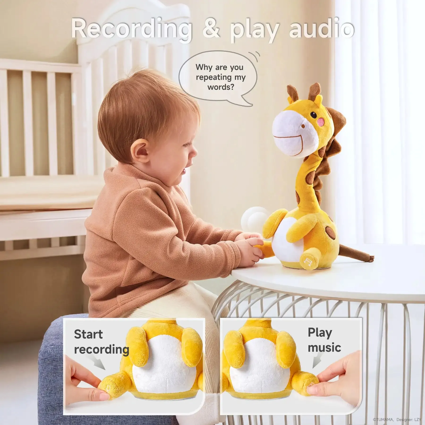 Dancing talking interactive baby toys voice recording repeat what you say, twist musical toy for toddler 18 Months 