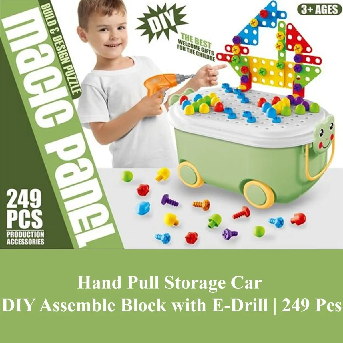 DIY Hand Pull Storage Assemble Block Car with E-Drill | 249 Pcs