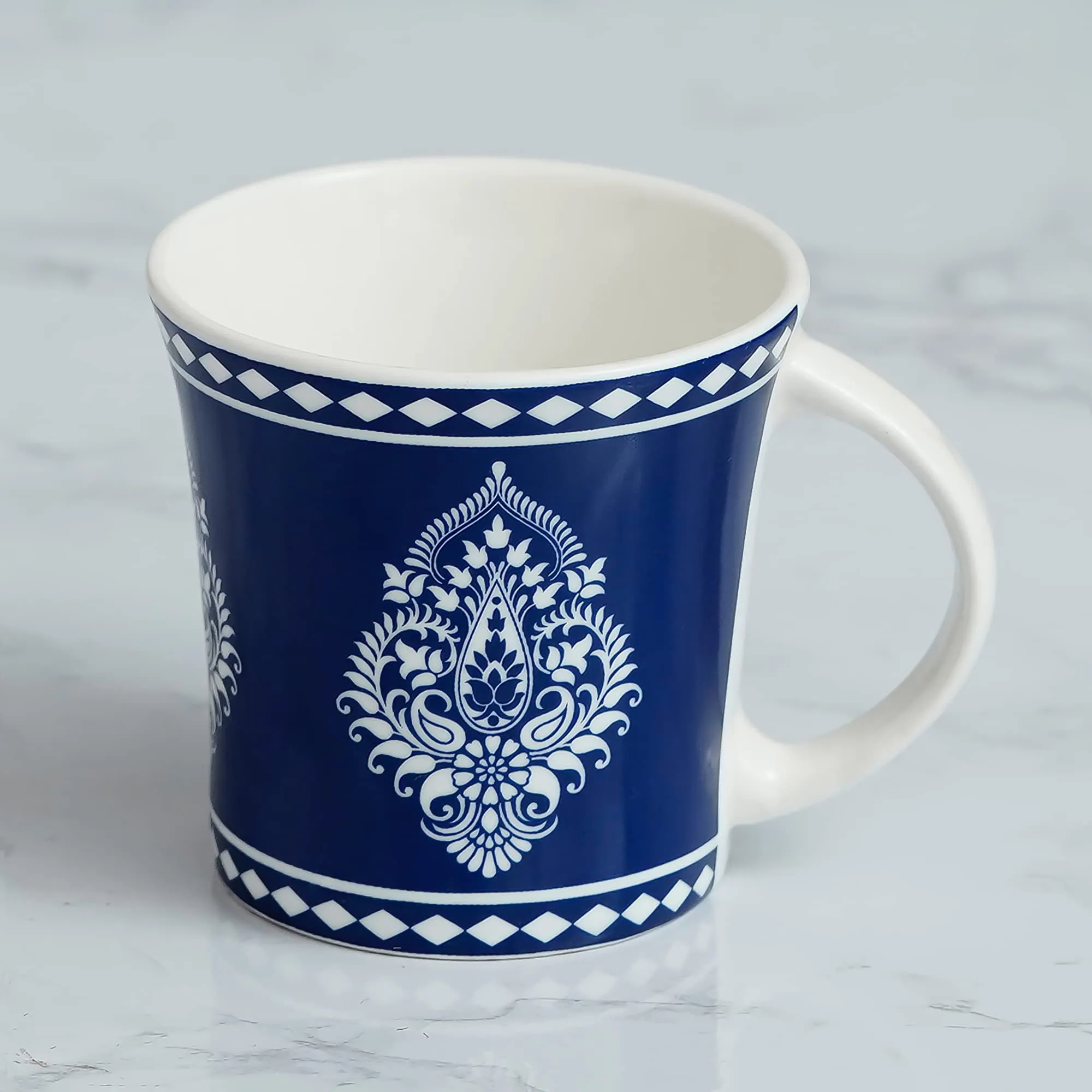 Femora Indian Ceramic Handmade Blue Block Print Tea Cup - 6 pcs, 160 ML - Small Serving