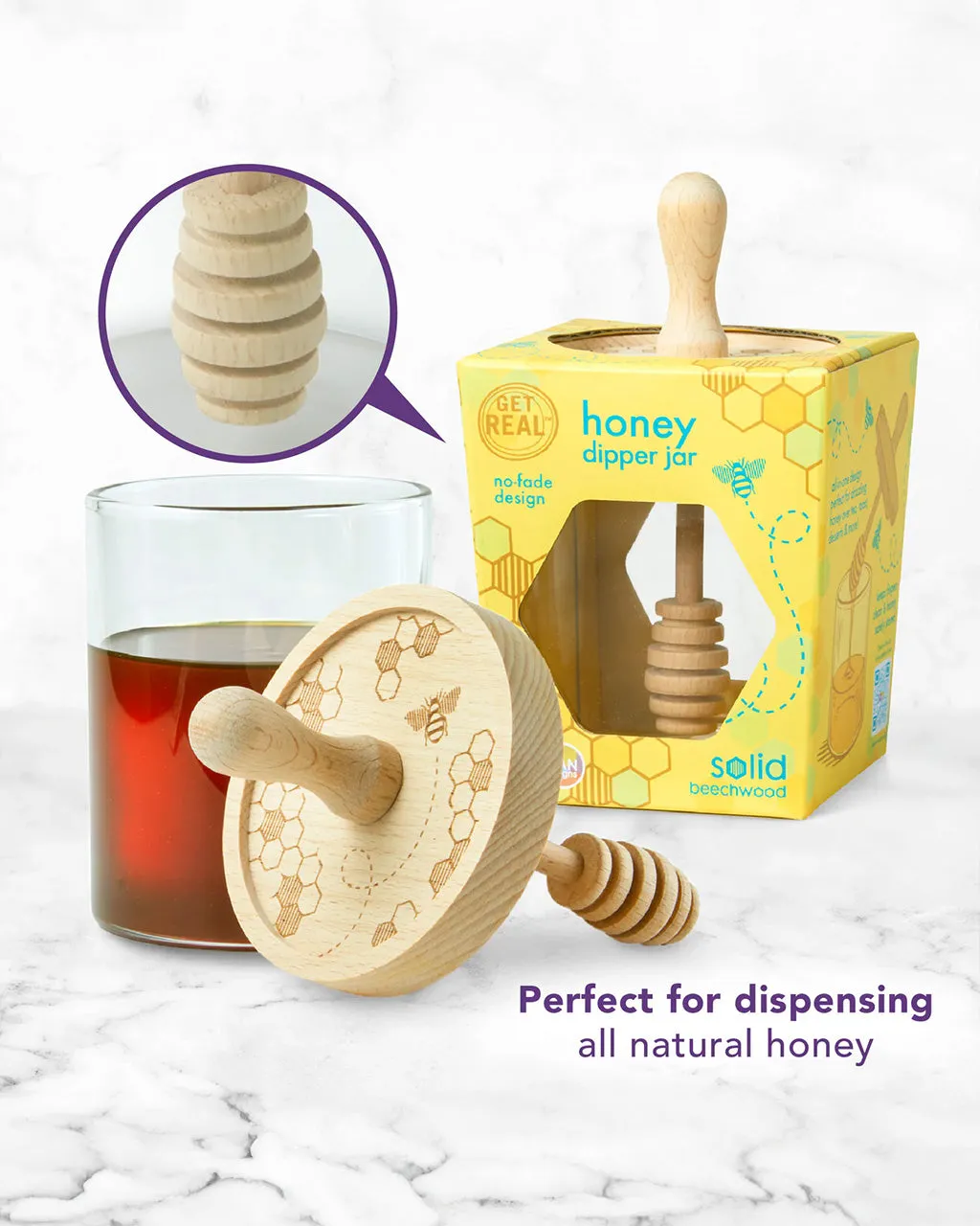 Glass Honey Dipper Jar - Honey Bee