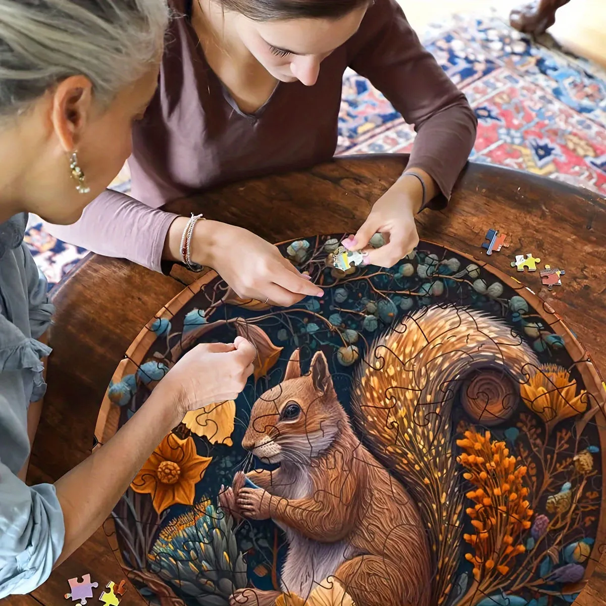 Handcrafted Wooden Squirrel Puzzle for Colorful Adult Game Night