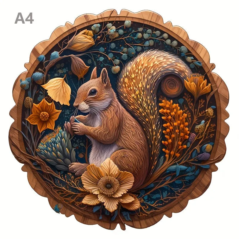 Handcrafted Wooden Squirrel Puzzle for Colorful Adult Game Night