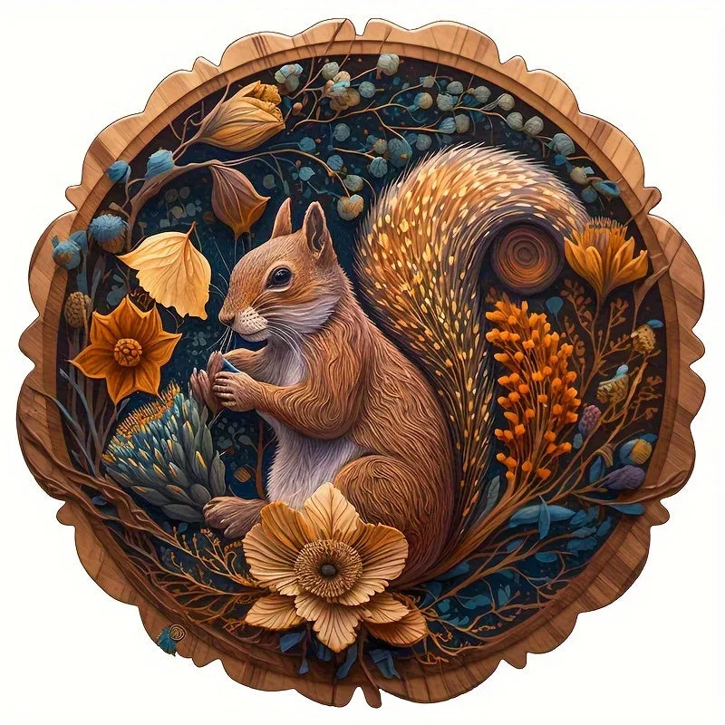 Handcrafted Wooden Squirrel Puzzle for Colorful Adult Game Night