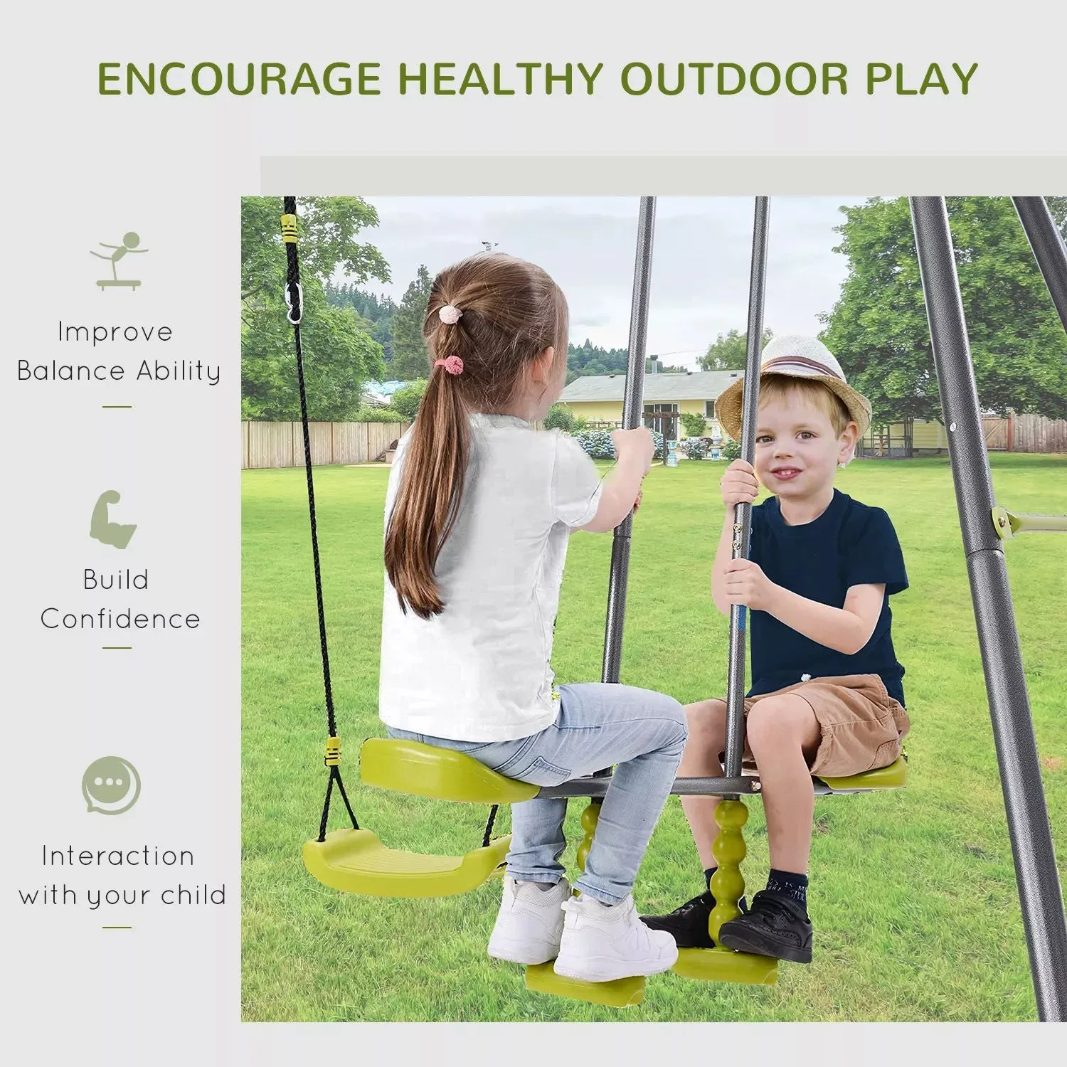 HOMCOM Outdoor Backyard Swing with 2 Person Swing play equipment for children from 3 to 10 years Hom  Com