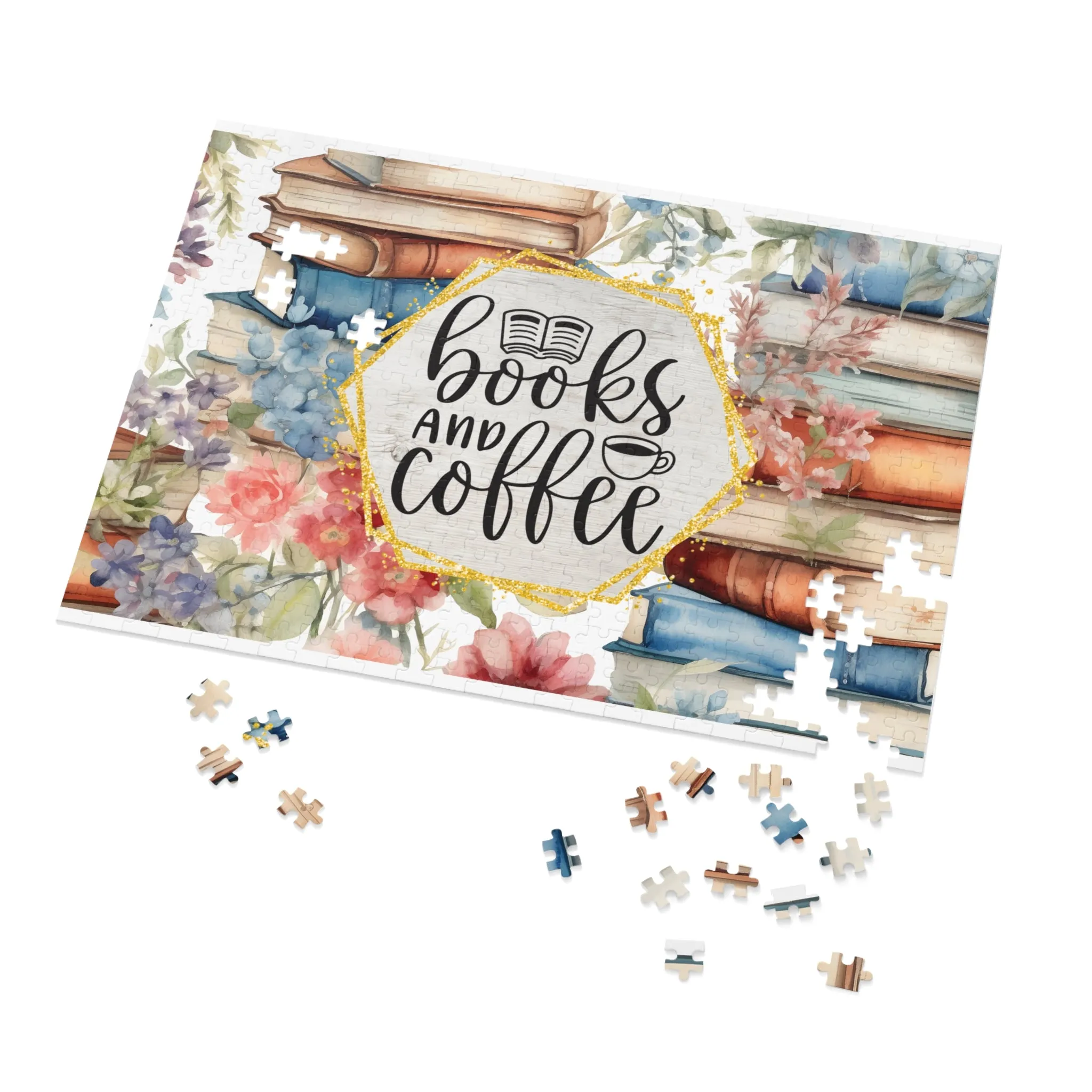 Jigsaw Puzzle, Book Lovers, Books and Coffee, Personalised/Non-Personalised (30, 110, 252, 500,1000-Piece)