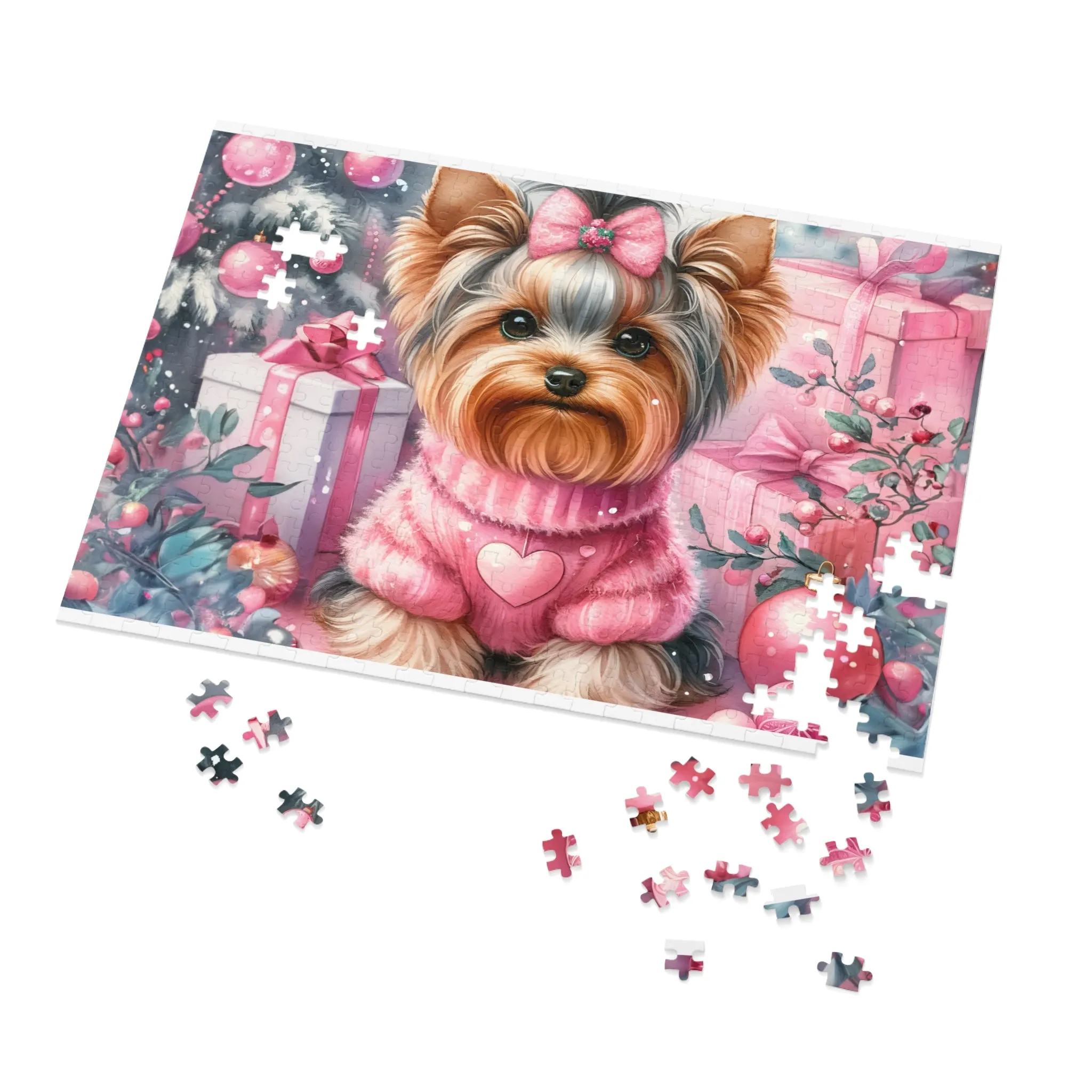 Jigsaw Puzzle, Christmas, Yorkshire Terrier, Personalised/Non-Personalised (30, 110, 252, 500,1000-Piece)