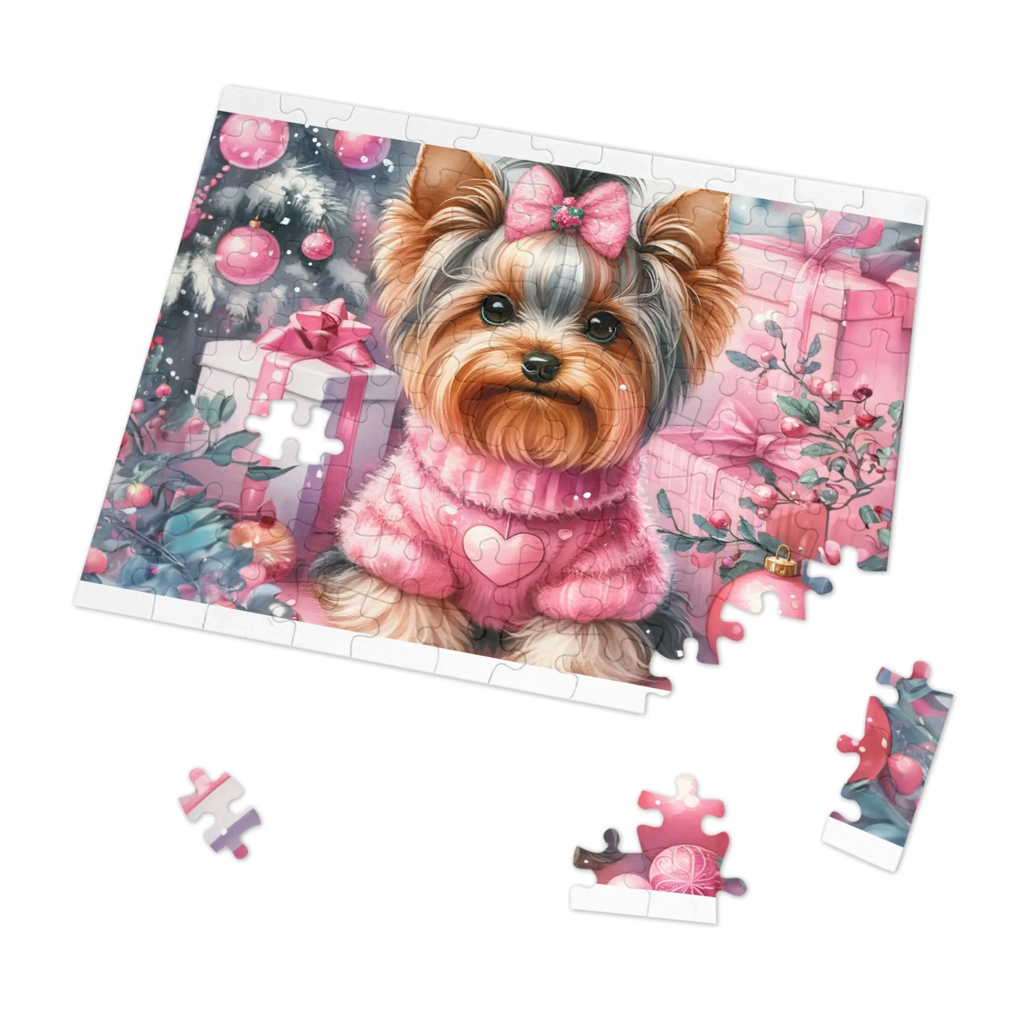 Jigsaw Puzzle, Christmas, Yorkshire Terrier, Personalised/Non-Personalised (30, 110, 252, 500,1000-Piece)