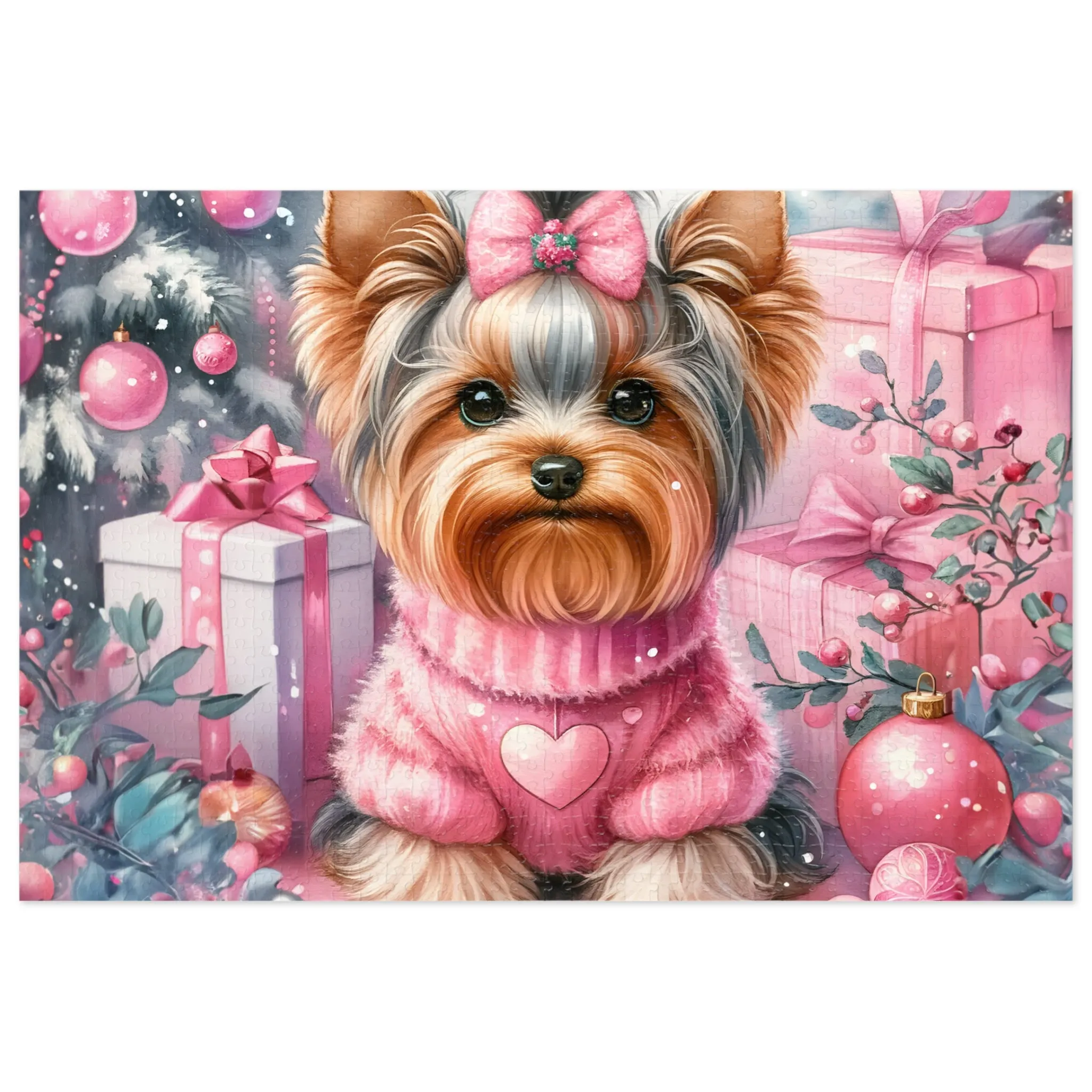 Jigsaw Puzzle, Christmas, Yorkshire Terrier, Personalised/Non-Personalised (30, 110, 252, 500,1000-Piece)