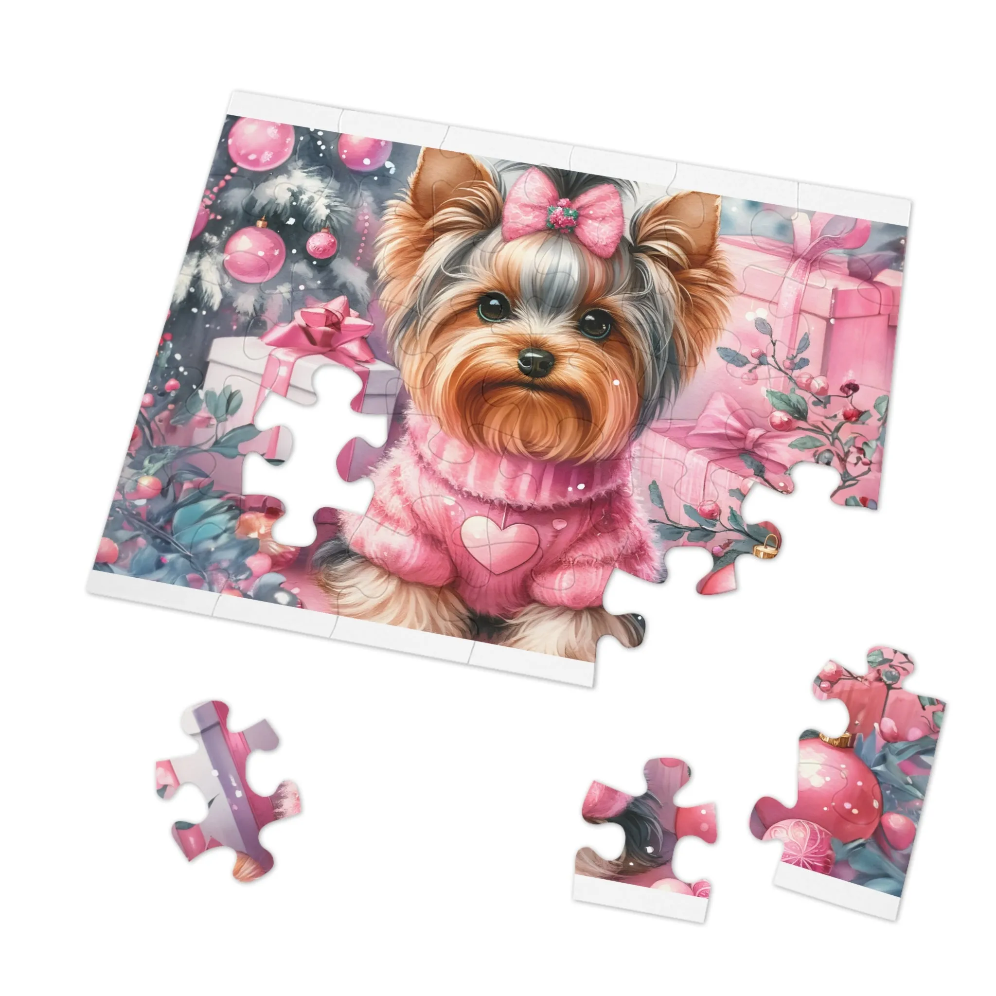 Jigsaw Puzzle, Christmas, Yorkshire Terrier, Personalised/Non-Personalised (30, 110, 252, 500,1000-Piece)