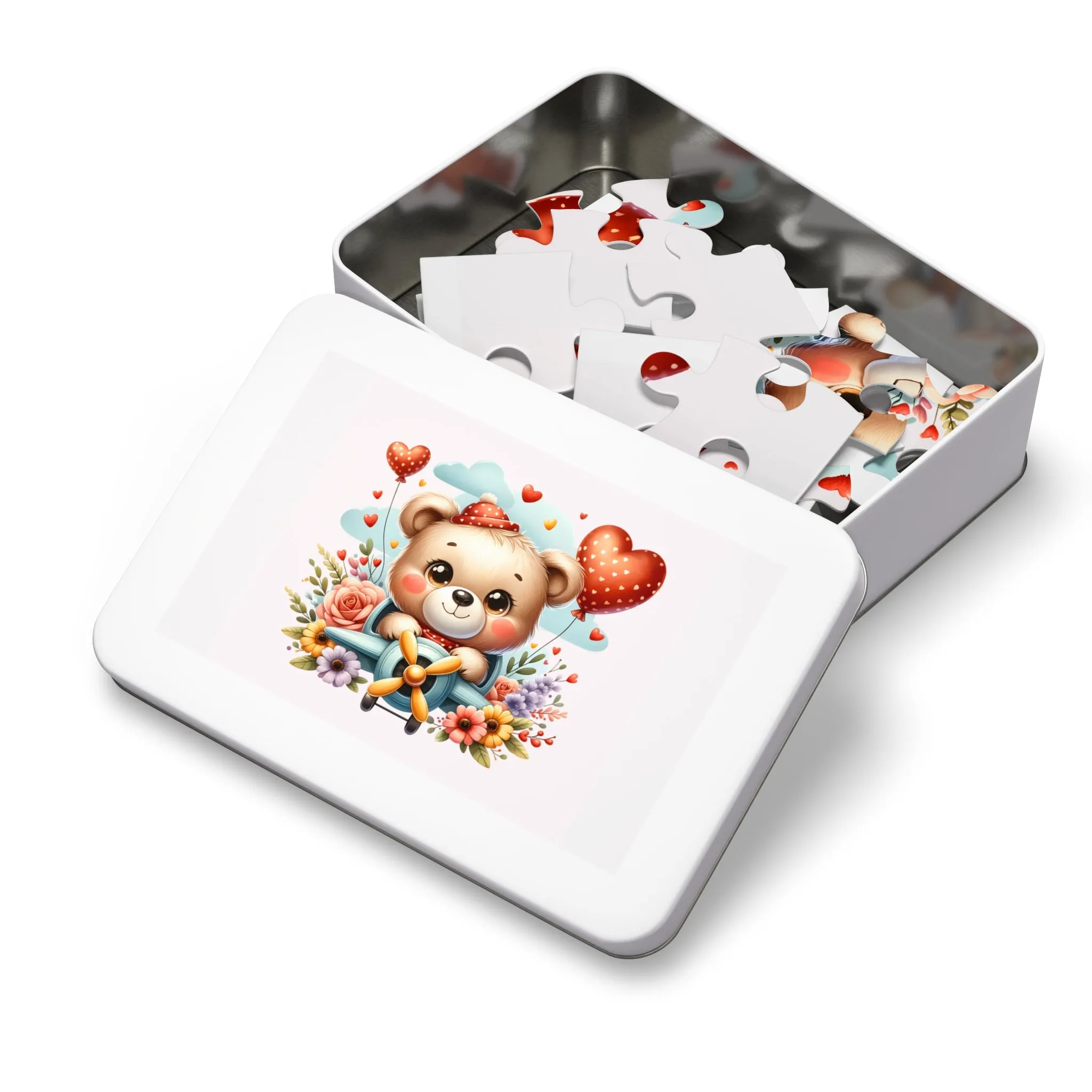 Jigsaw Puzzle in Tin, Bear in Plane, Personalised/Non-Personalised, awd-425 (30, 110, 252, 500,1000-Piece)