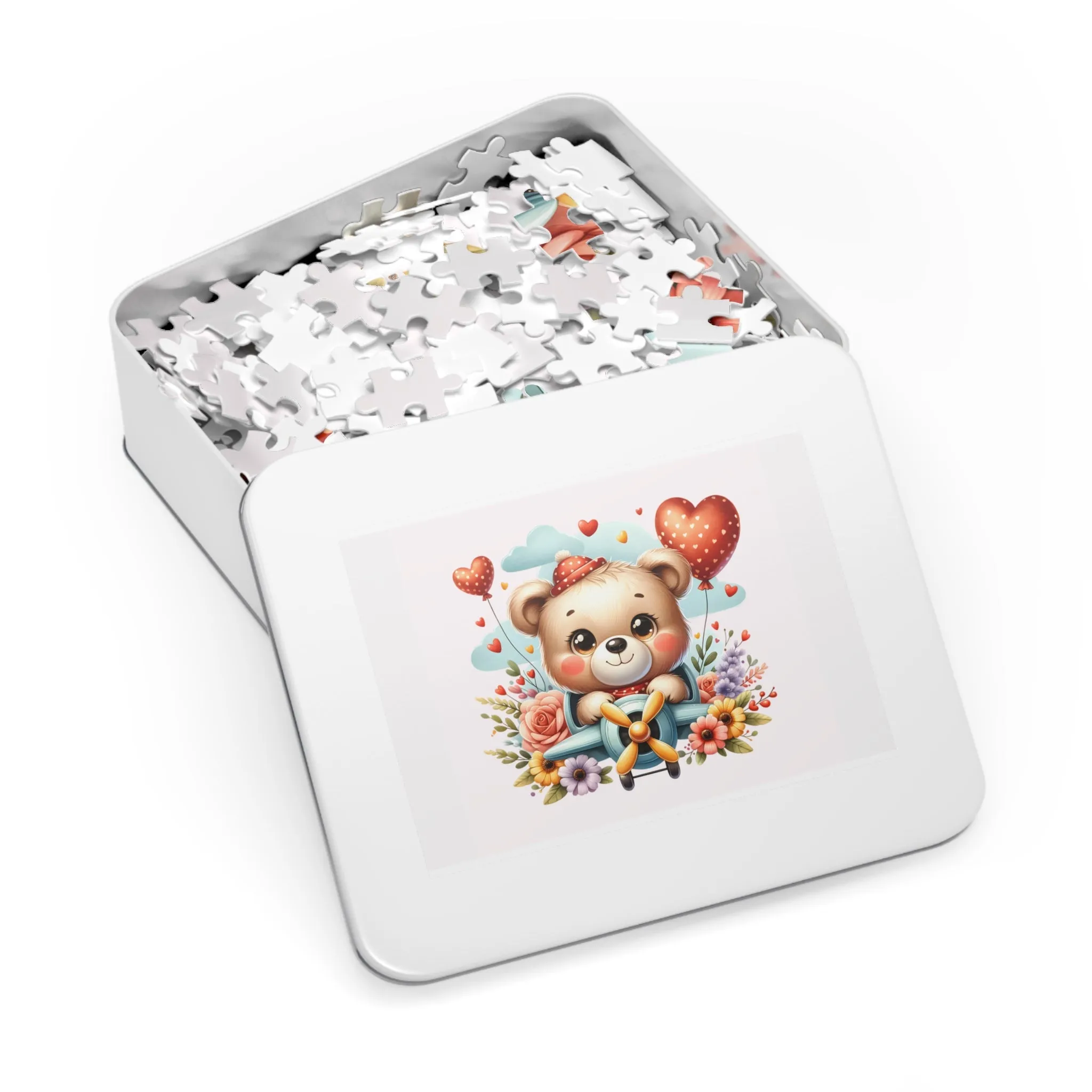 Jigsaw Puzzle in Tin, Bear in Plane, Personalised/Non-Personalised, awd-425 (30, 110, 252, 500,1000-Piece)