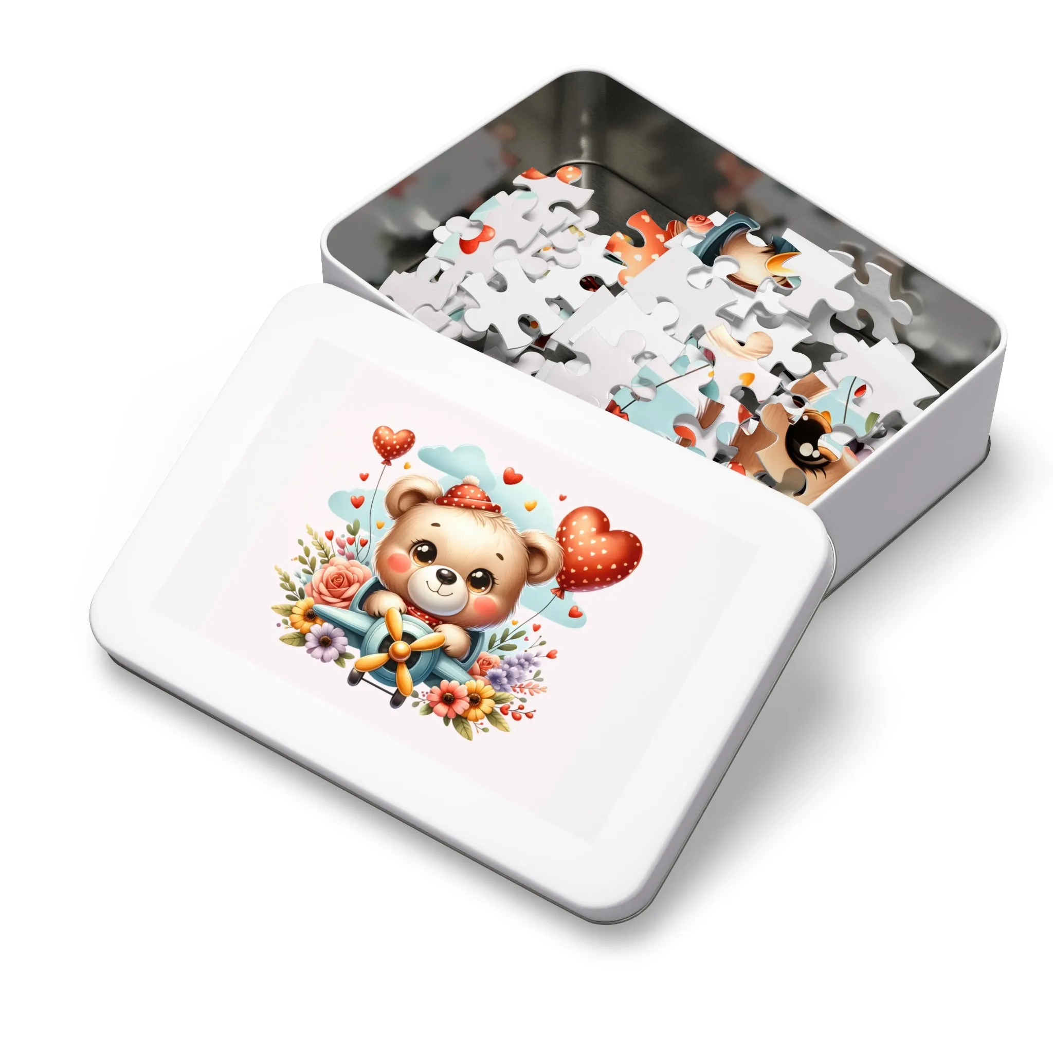 Jigsaw Puzzle in Tin, Bear in Plane, Personalised/Non-Personalised, awd-425 (30, 110, 252, 500,1000-Piece)