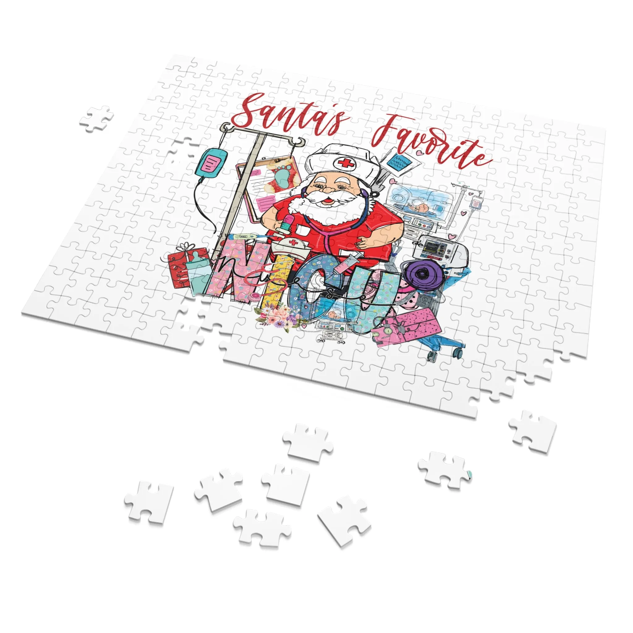 Jigsaw Puzzle, Santa's Favorite NICU Nurse, Personalised/Non-Personalised (30, 110, 252, 500,1000-Piece)