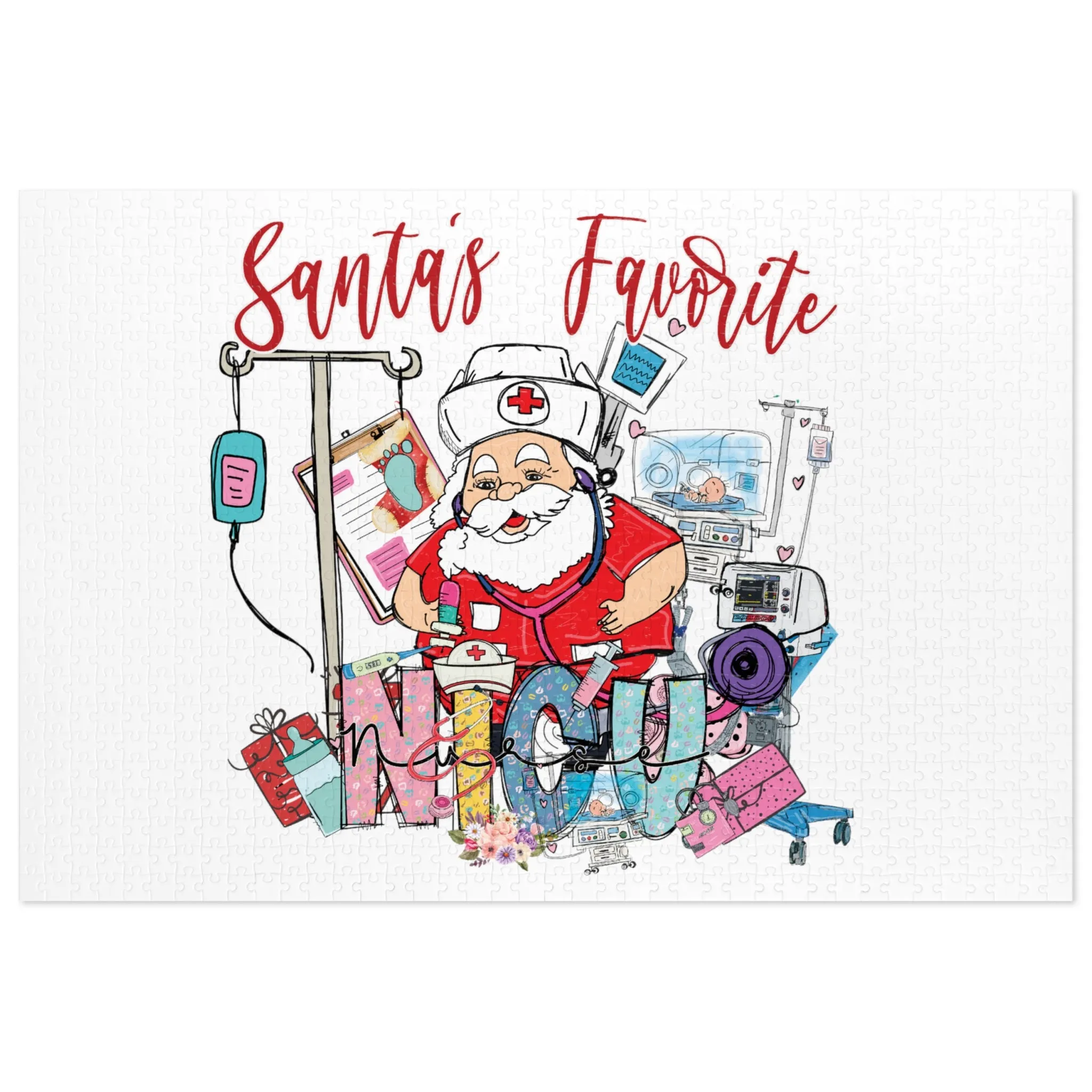 Jigsaw Puzzle, Santa's Favorite NICU Nurse, Personalised/Non-Personalised (30, 110, 252, 500,1000-Piece)