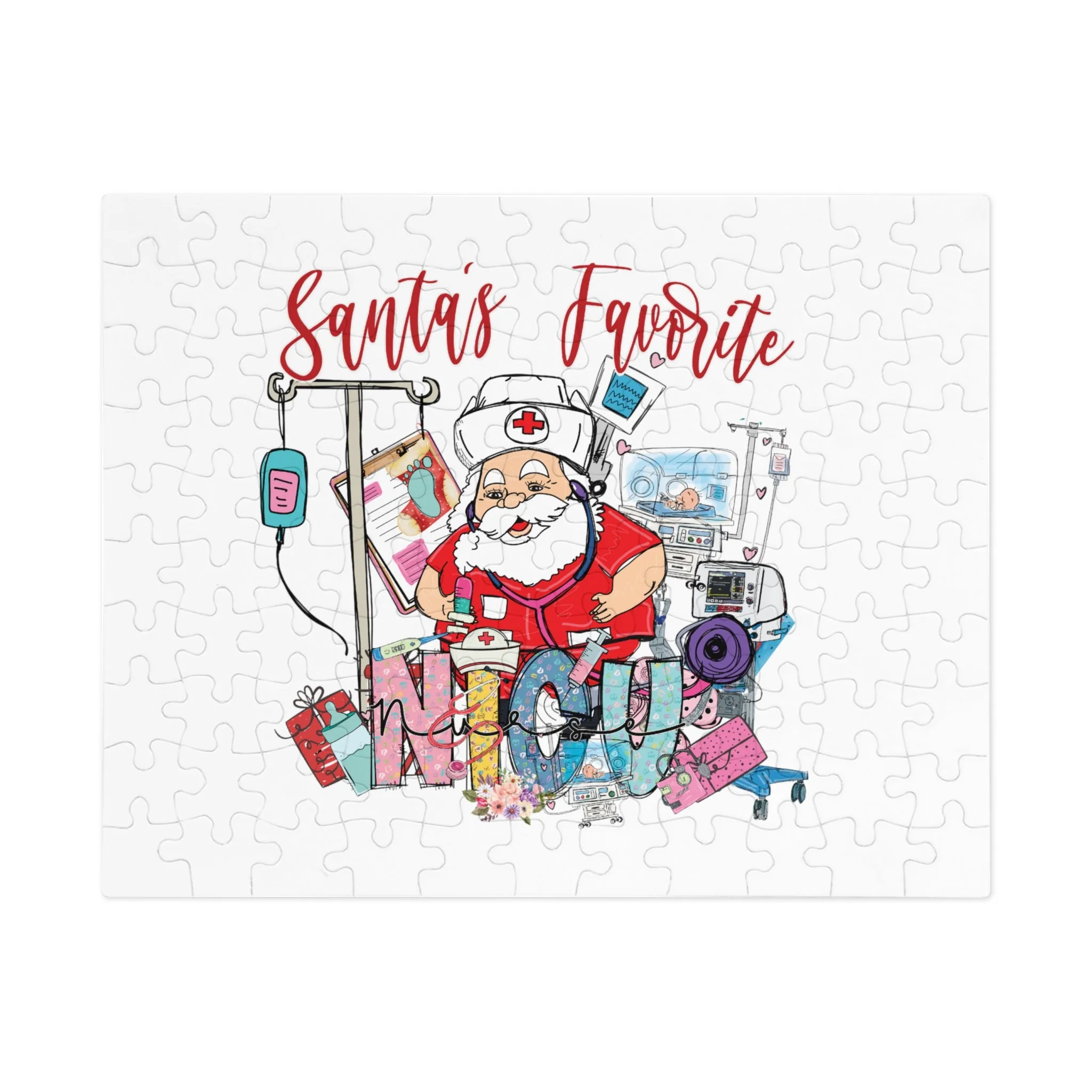 Jigsaw Puzzle, Santa's Favorite NICU Nurse, Personalised/Non-Personalised (30, 110, 252, 500,1000-Piece)