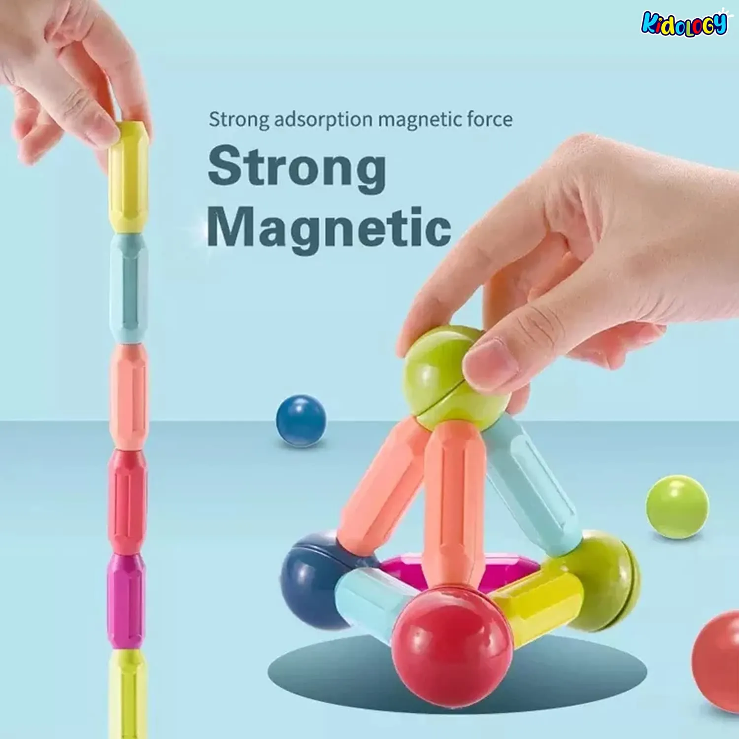 Kidology DIY Magnetic Sticks and Balls Building Blocks Toys - Kids Montessori Magnetic Balls and Rods Set - Play, Stack, and Learn with 3D Magnet Educational Toys for Kids (26 Pcs) - Multi-Color