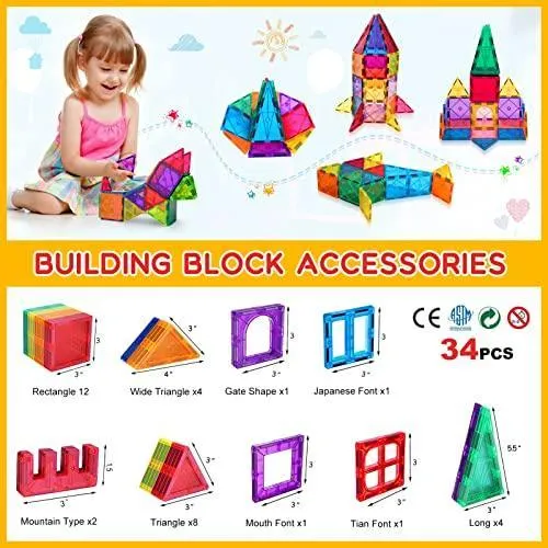 Magnetic Building Blocks 3D Colorful Magnetic Tiles for Kids