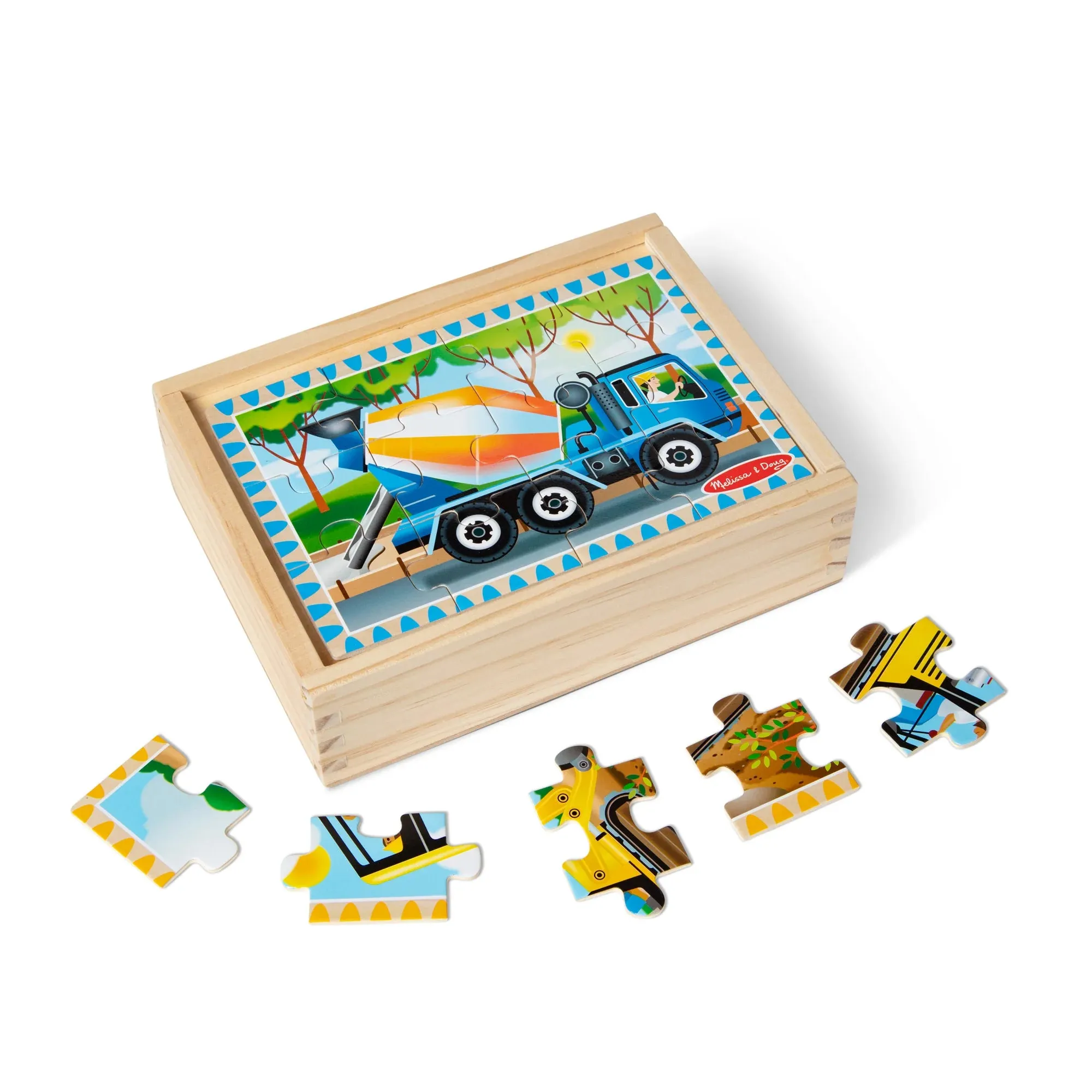 Melissa & Doug Construction 4-in-1 Wooden Jigsaw Puzzles in a Storage Box (48 pcs) - FSC Certified