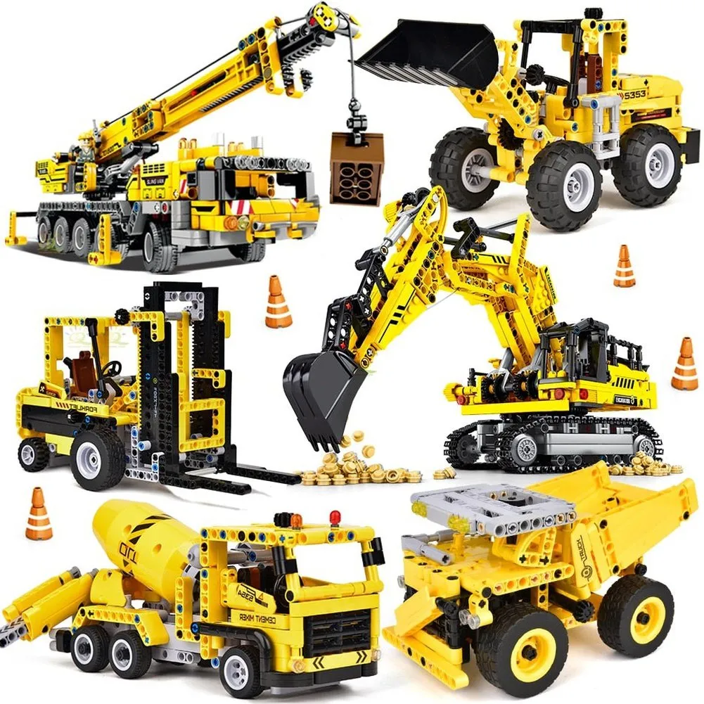 MOC  Compatible  H Engineering Truck Tech Building Block City Construction Toy For  Boy Adults Excavator Bulldozer Crane Car Brick