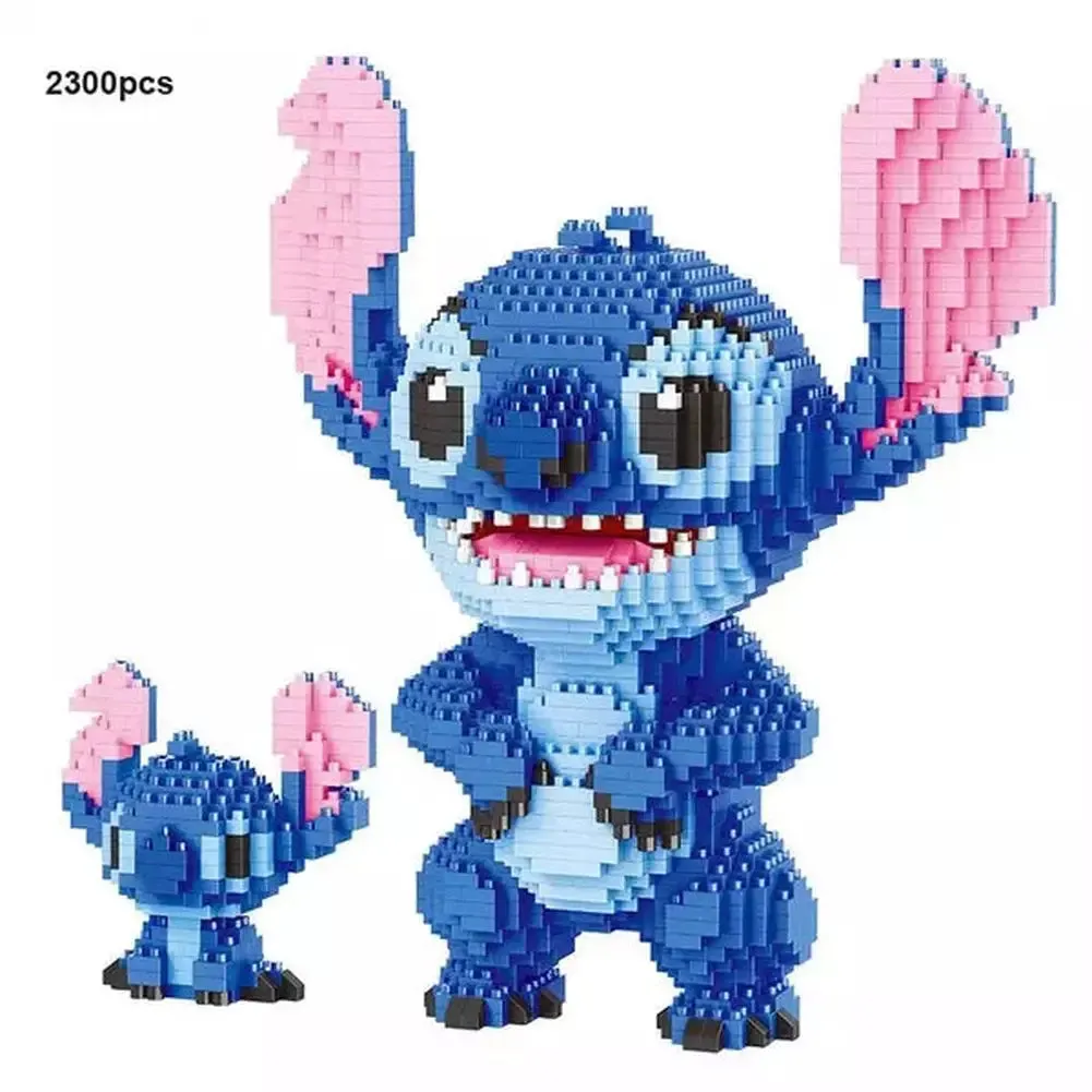 MOC NON  2882pcs  1044 Guitar Stitch Series Diamond Building Block Micro Lilo &; Stitch Figure Cute 3D Model  For Mini Bricks Toys