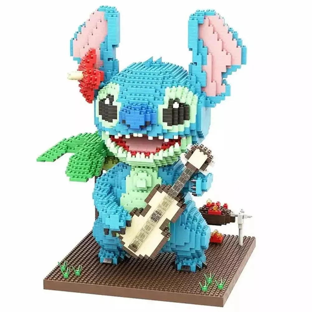 MOC NON  2882pcs  1044 Guitar Stitch Series Diamond Building Block Micro Lilo &; Stitch Figure Cute 3D Model  For Mini Bricks Toys