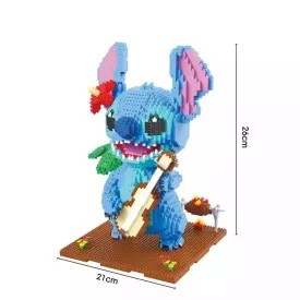 MOC NON  2882pcs  1044 Guitar Stitch Series Diamond Building Block Micro Lilo &; Stitch Figure Cute 3D Model  For Mini Bricks Toys