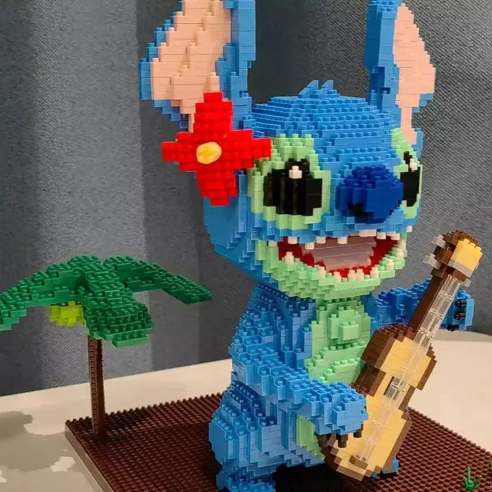 MOC NON  2882pcs  1044 Guitar Stitch Series Diamond Building Block Micro Lilo &; Stitch Figure Cute 3D Model  For Mini Bricks Toys