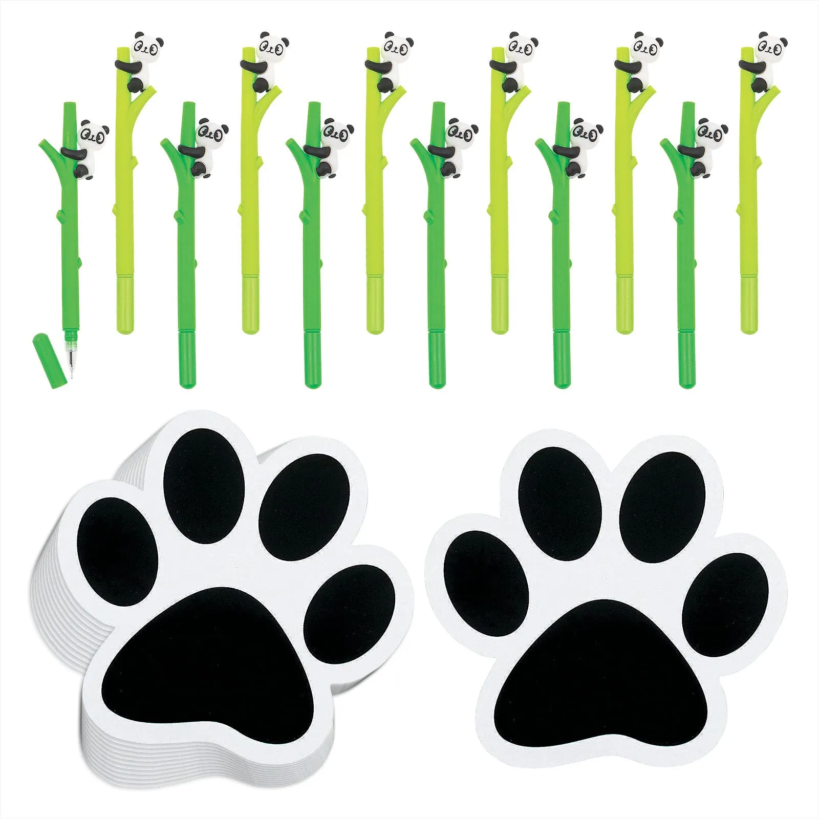 Panda Party Favors - Little Panda Bamboo Pens and Panda Paw Print Clings for 12 Guests