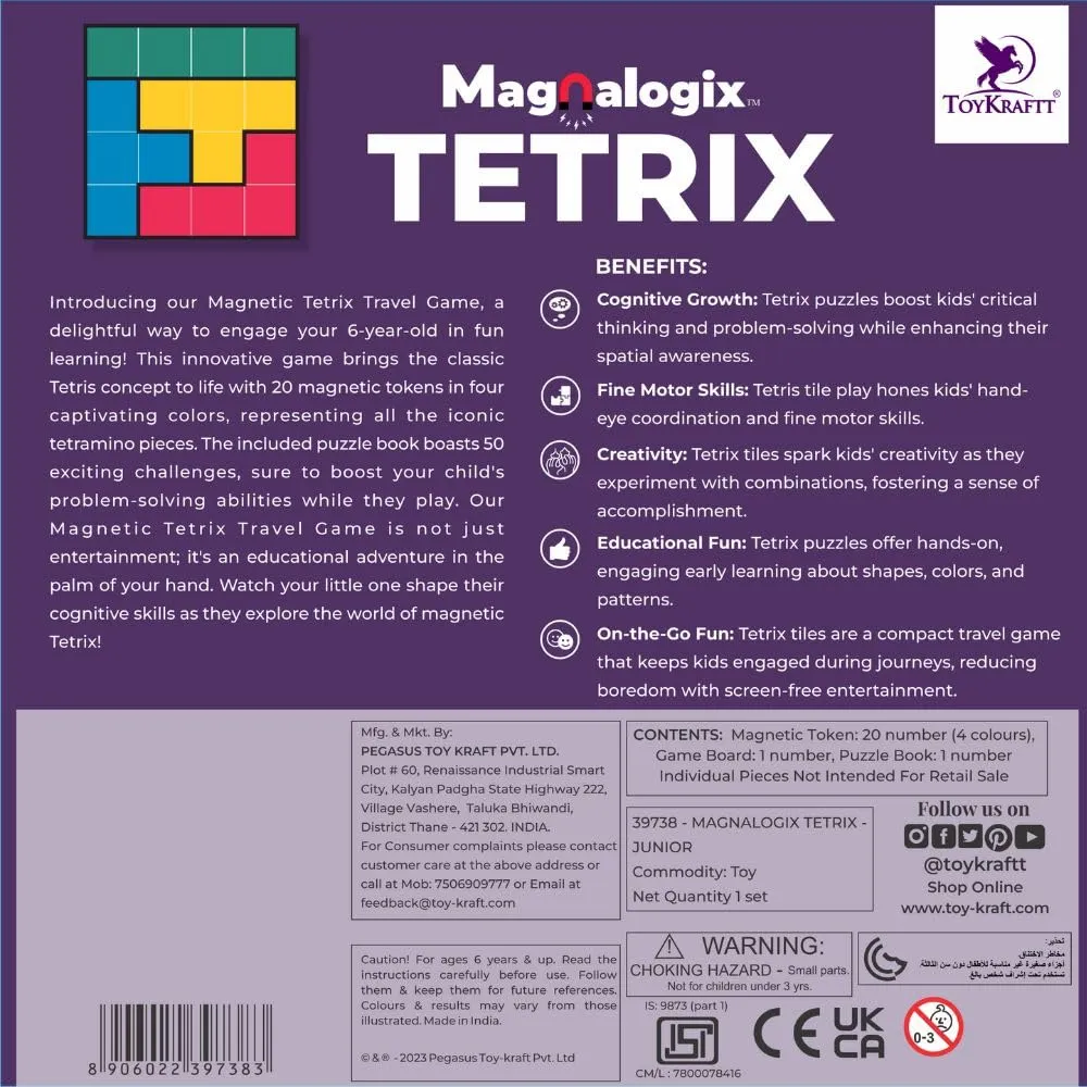 PELIKAS TOYZ Magnalogix Magnetic Game Tetrix for Kids Age 6 to 9 Years Old Tetris Puzzle for Kids| Gift for Boys Girls| Travel Game - Tetrix Junior