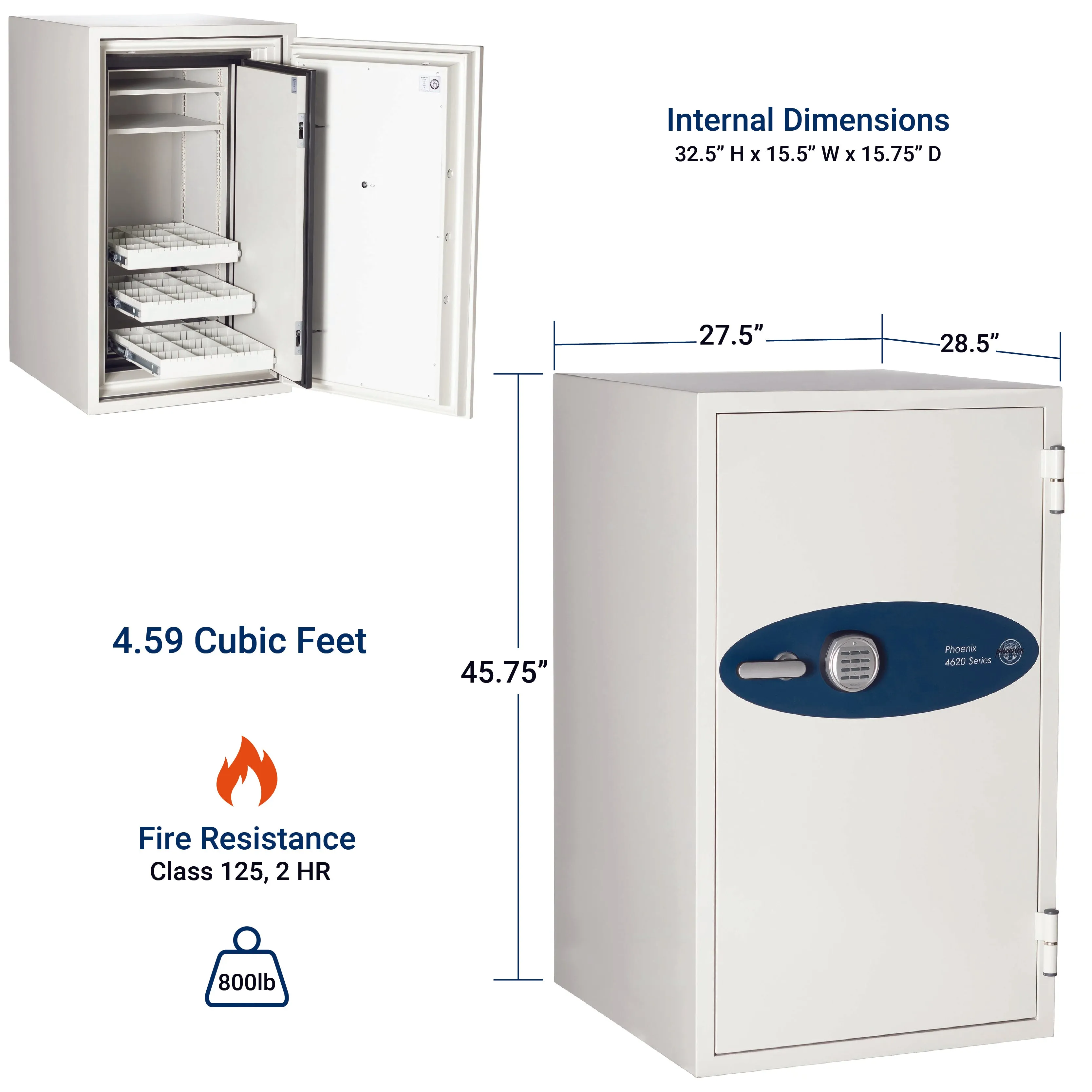 Phoenix 4621, Data Commander 2 Hour Digital Fireproof Data Safe for DLT, LTO, Magnetic Media | 4.59 Cubic Feet