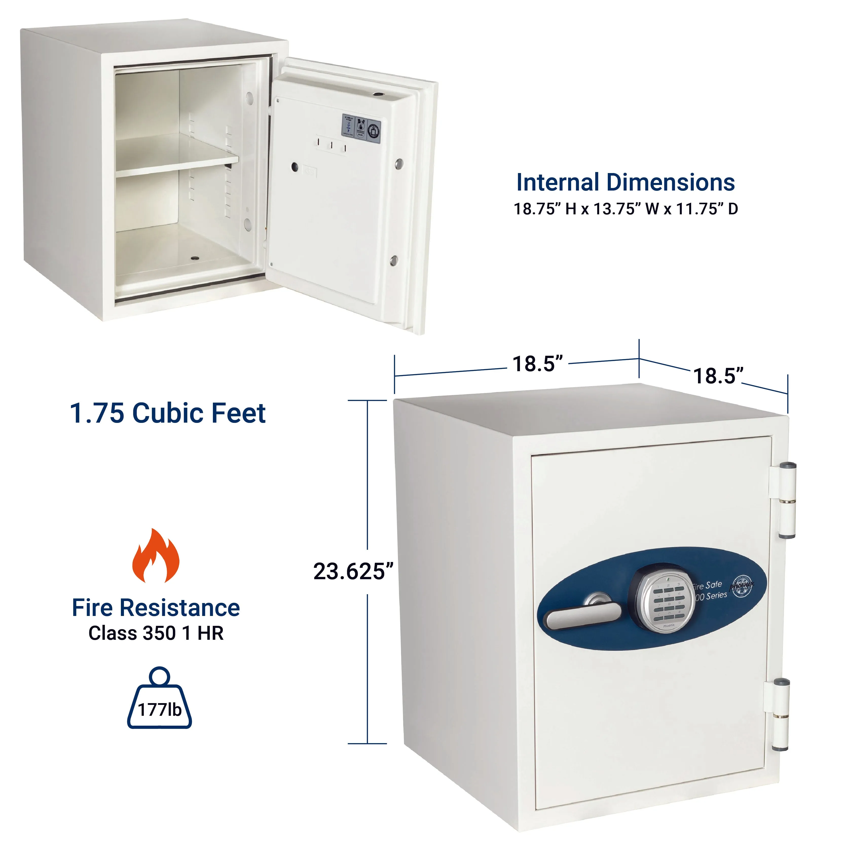 Phoenix 502, 1 Hour Fireproof Safe with Digital Lock, Protection from Fire, Impact, and Water | 1.75 cubic feet