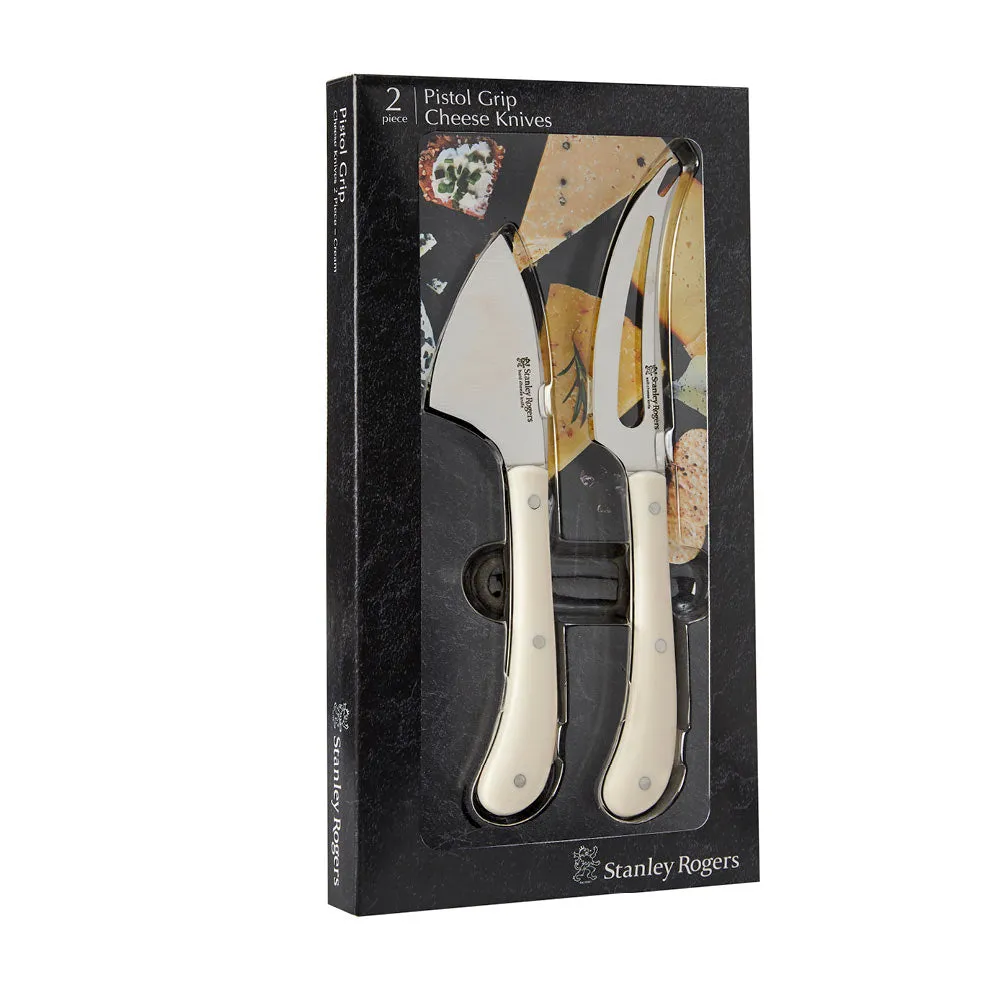 Pistol Grip Cream 2 Piece Cheese Knife Set